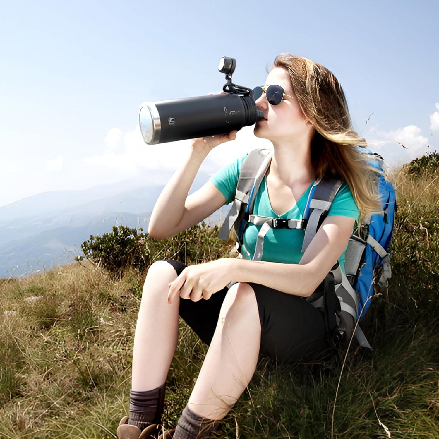 Botella de Agua Aislada IDEUS 40oz Acero Inoxidable Negro