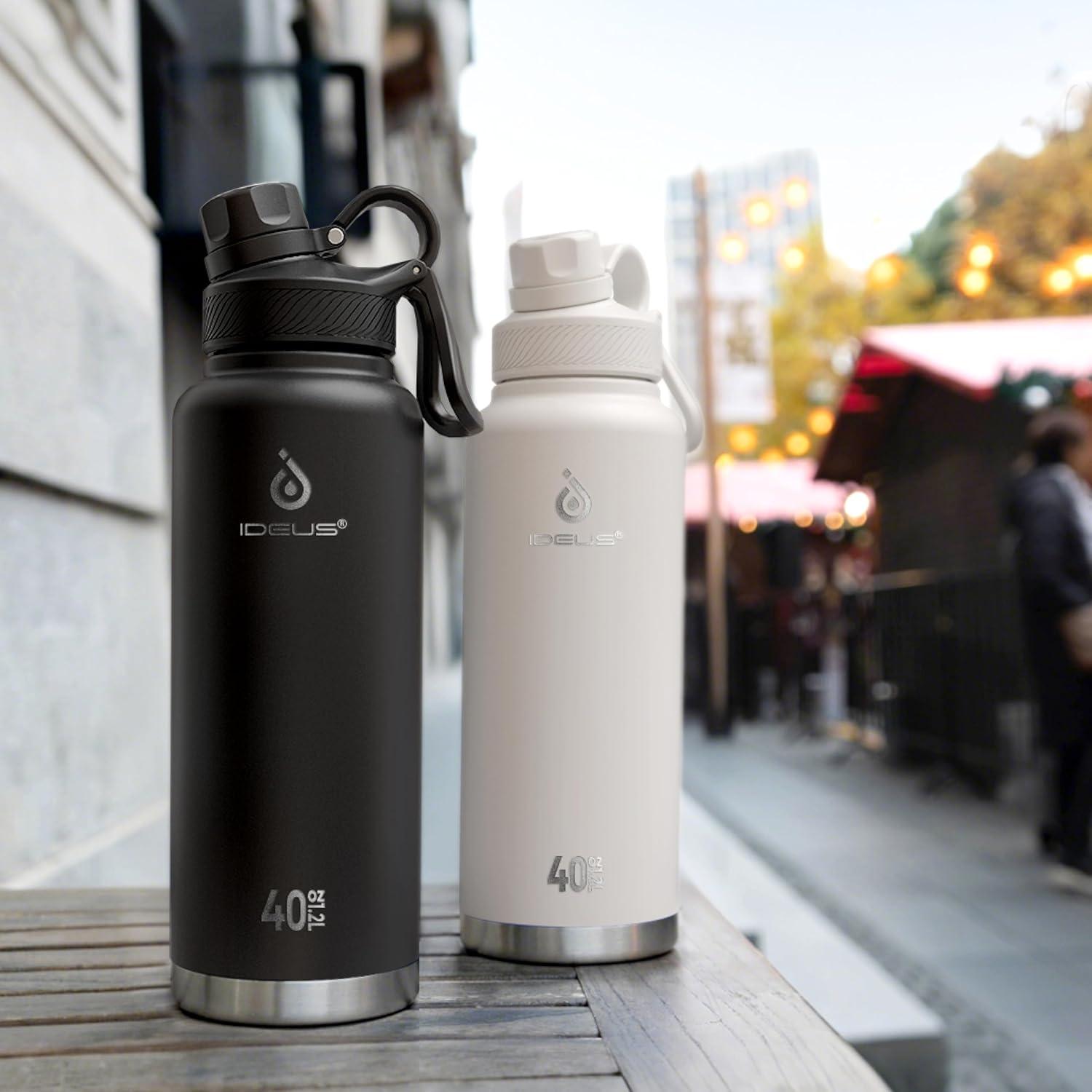Botella de Agua Aislada IDEUS 40oz Acero Inoxidable Negro