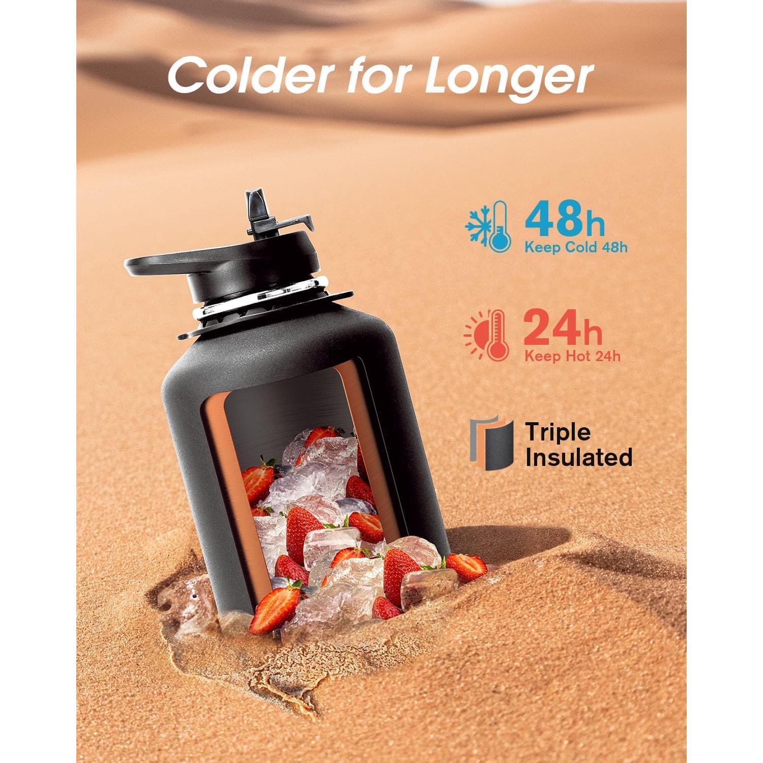 Botella de Agua Aislada Coolflask 1.81L Negra con Correa