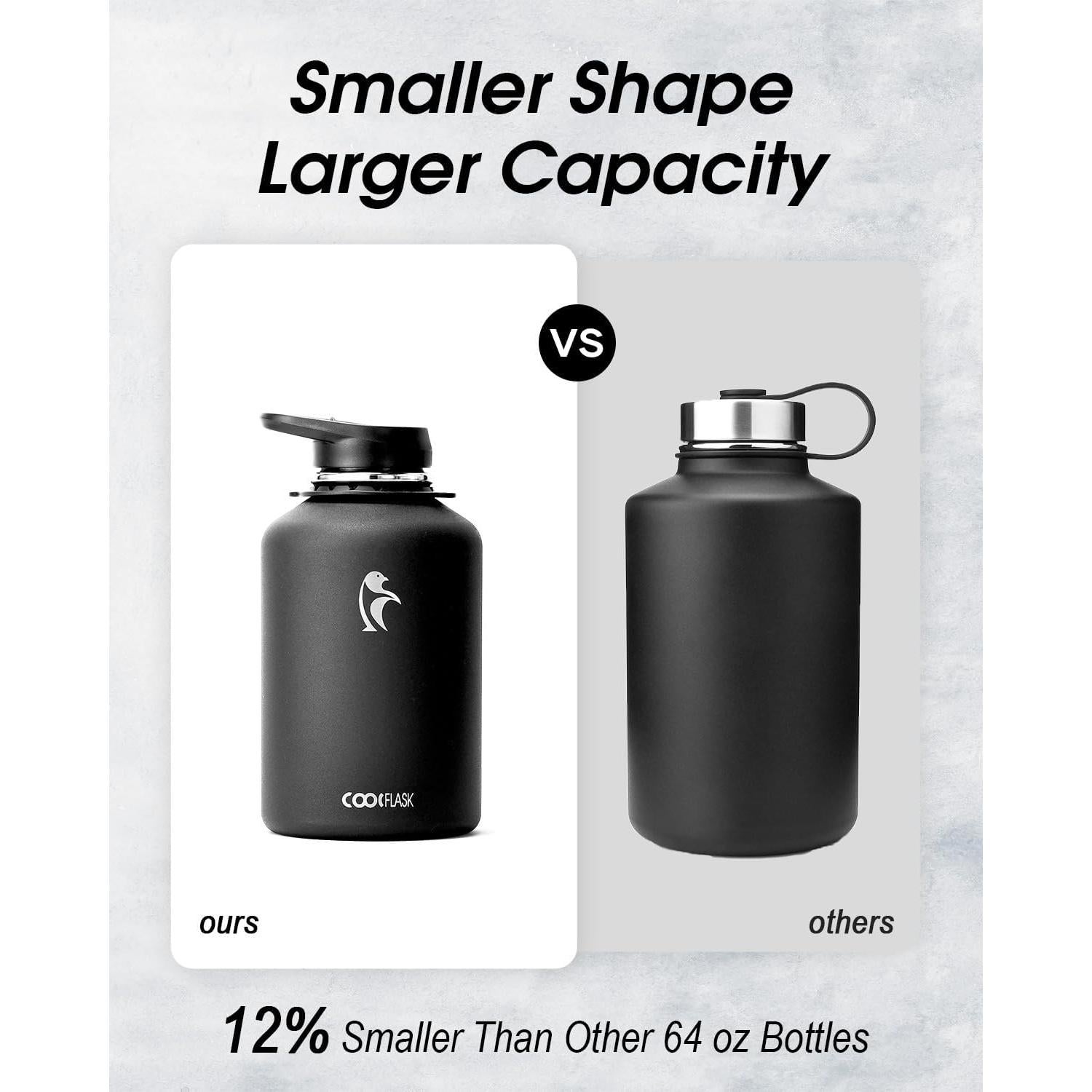 Botella de Agua Aislada Coolflask 1.81L Negra con Correa