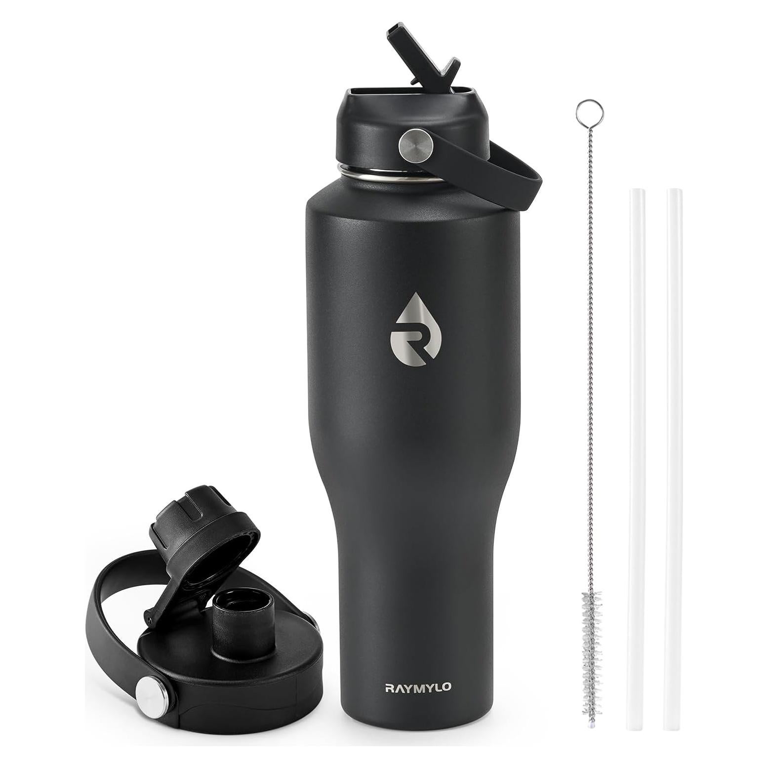 Botella de Agua Aislada RAYMYLO 40 oz Acero Inoxidable Negro