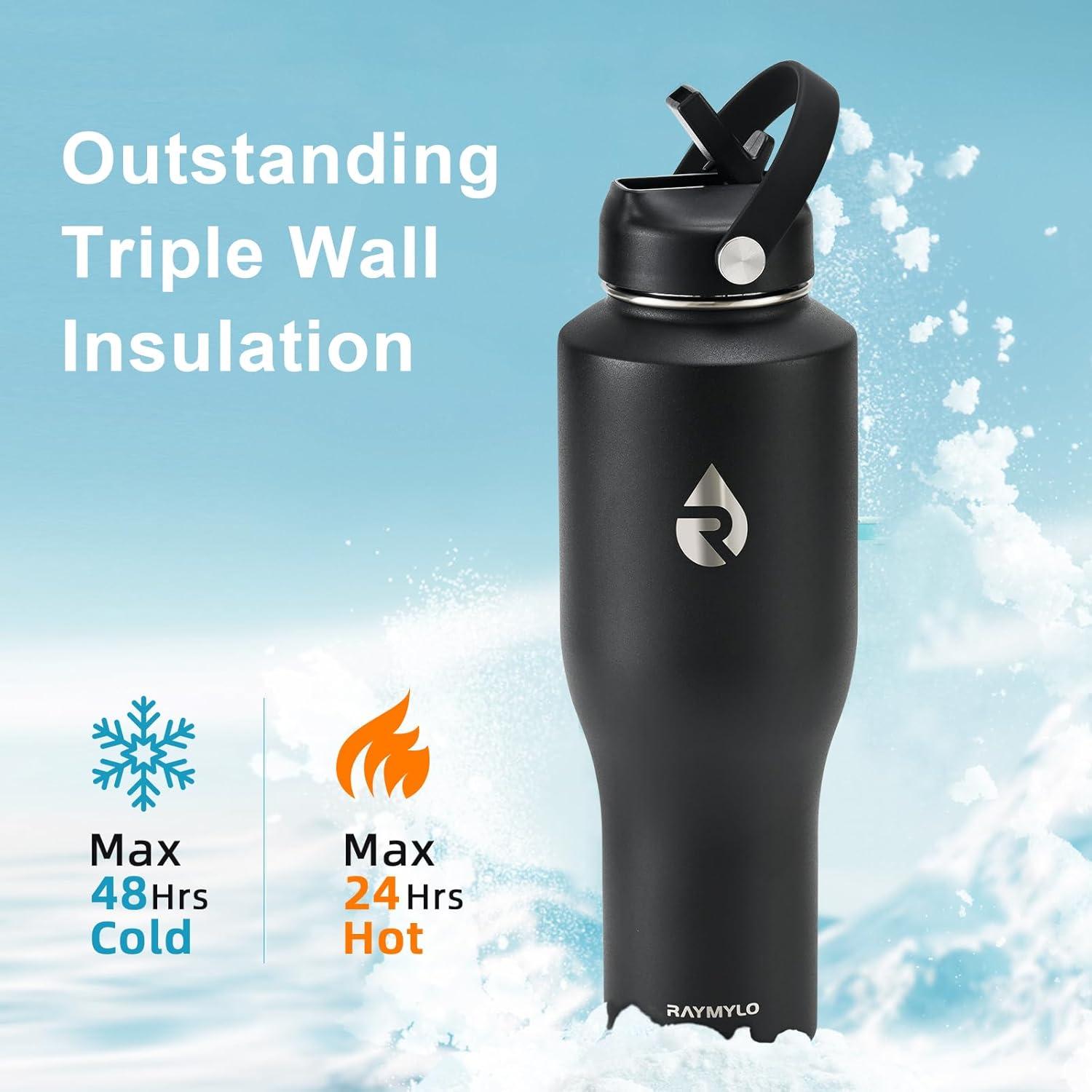 Botella de Agua Aislada RAYMYLO 40 oz Acero Inoxidable Negro