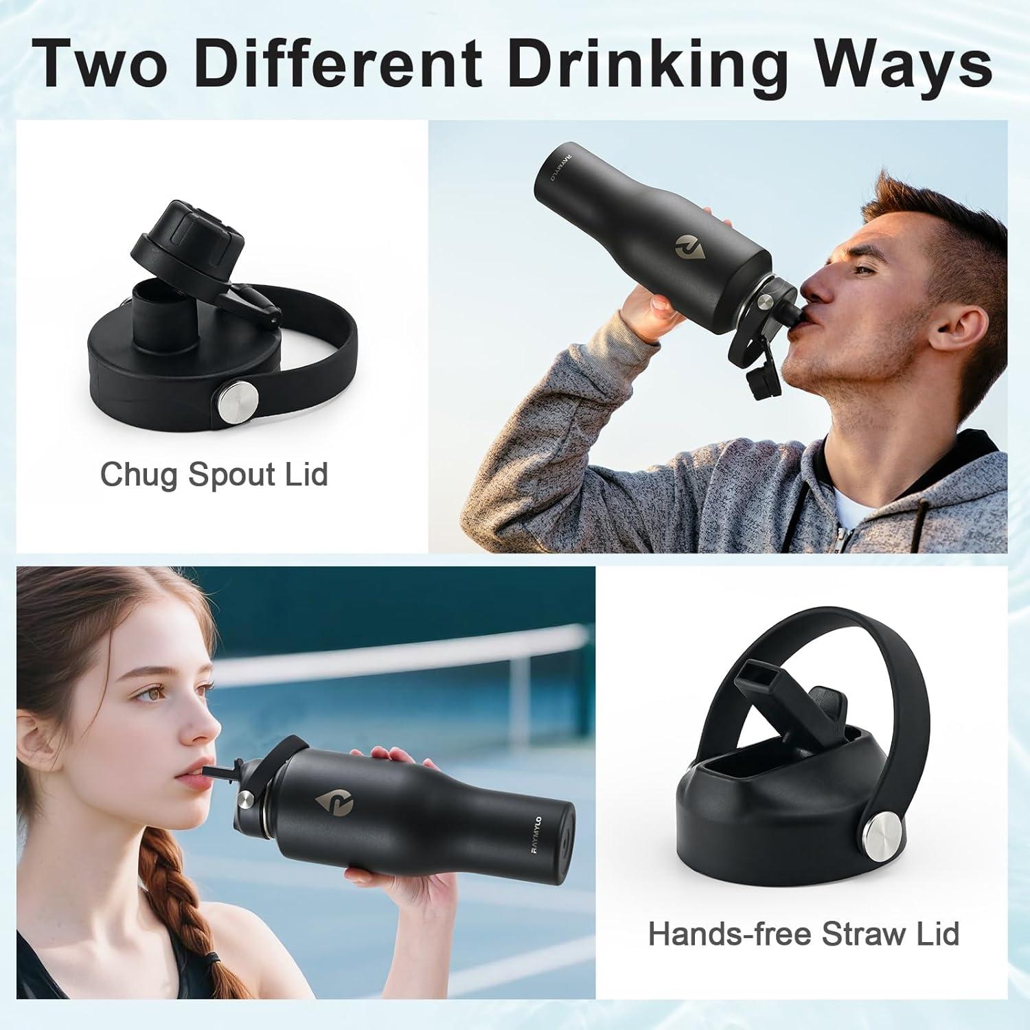 Botella de Agua Aislada RAYMYLO 40 oz Acero Inoxidable Negro