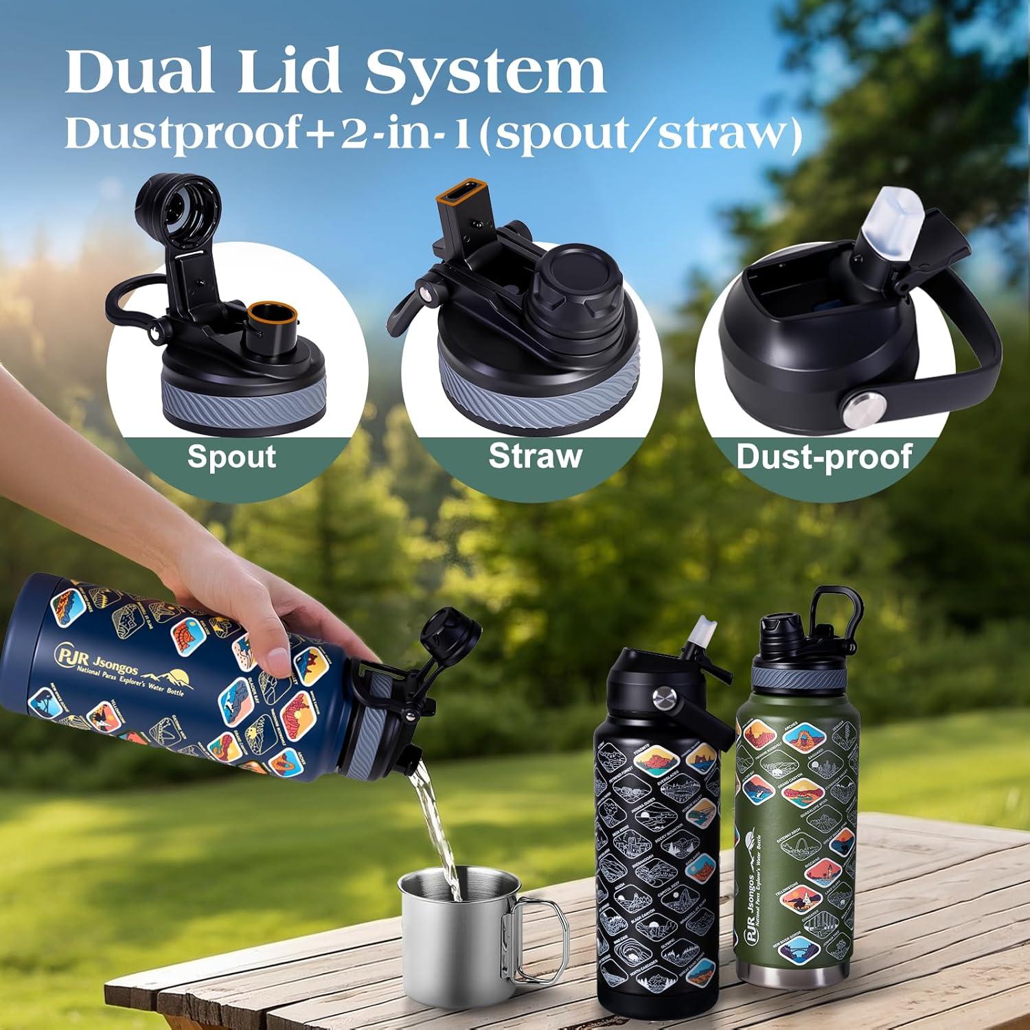 Botella de Agua PJR Jsongos 32 oz Acero Inoxidable Verde Aislada