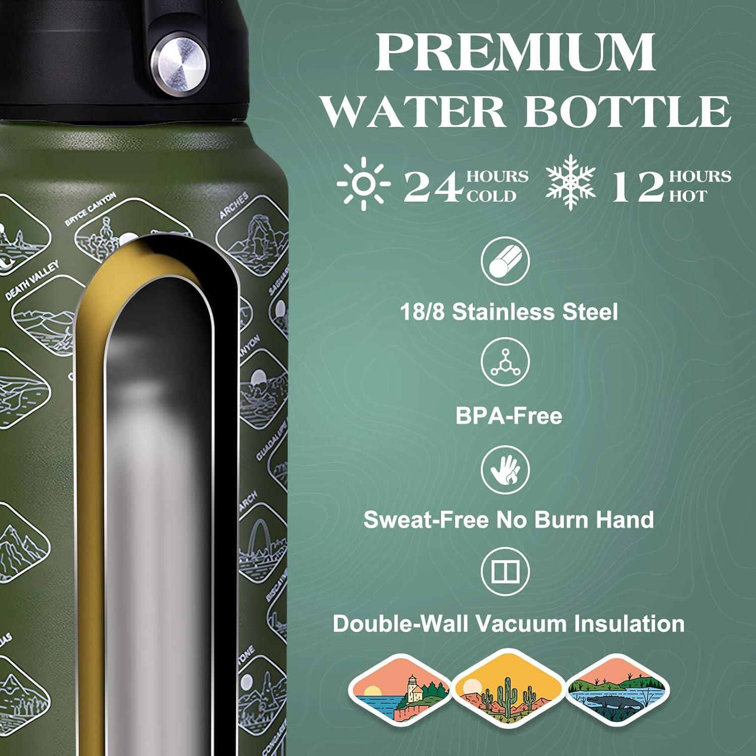 Botella de Agua PJR Jsongos 32 oz Acero Inoxidable Verde Aislada