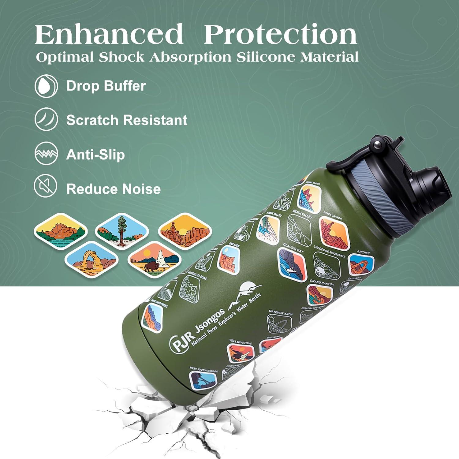 Botella de Agua PJR Jsongos 32 oz Acero Inoxidable Verde Aislada