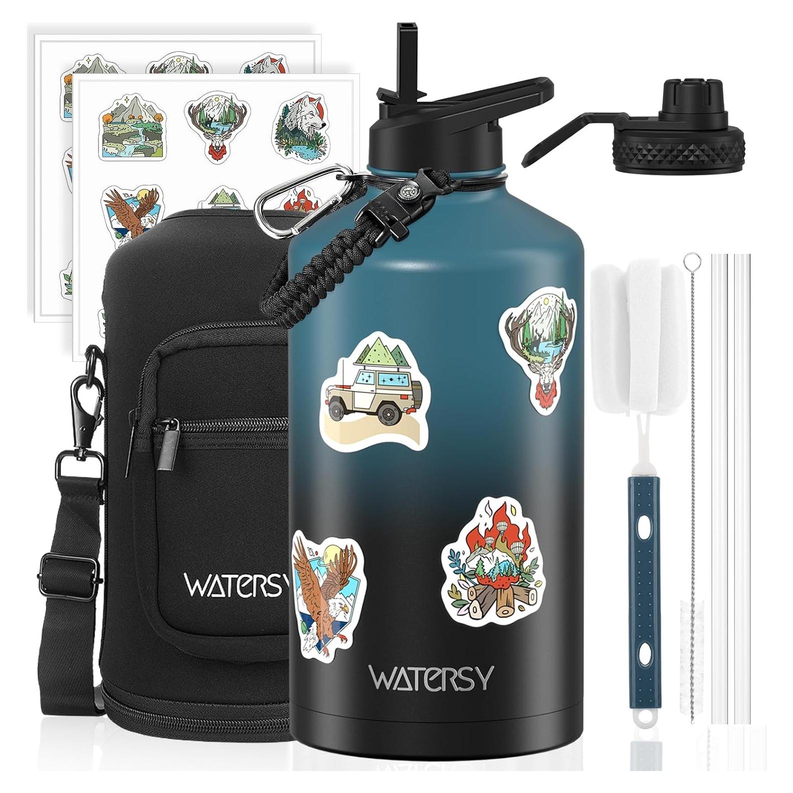 Botella de Agua Aislada WATERSY 128oz Acero Inoxidable Negro Azul