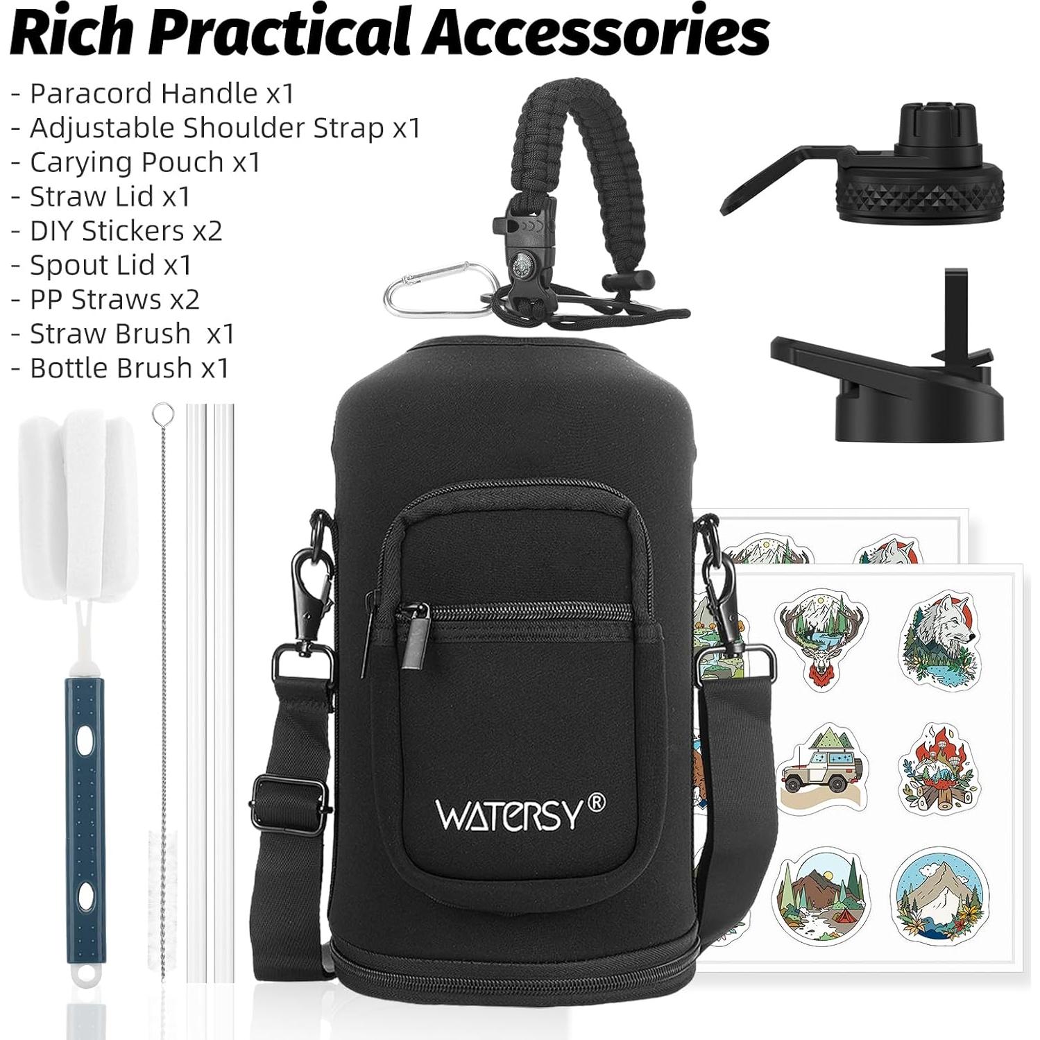 Botella de Agua Aislada WATERSY 128oz Acero Inoxidable Negro Azul