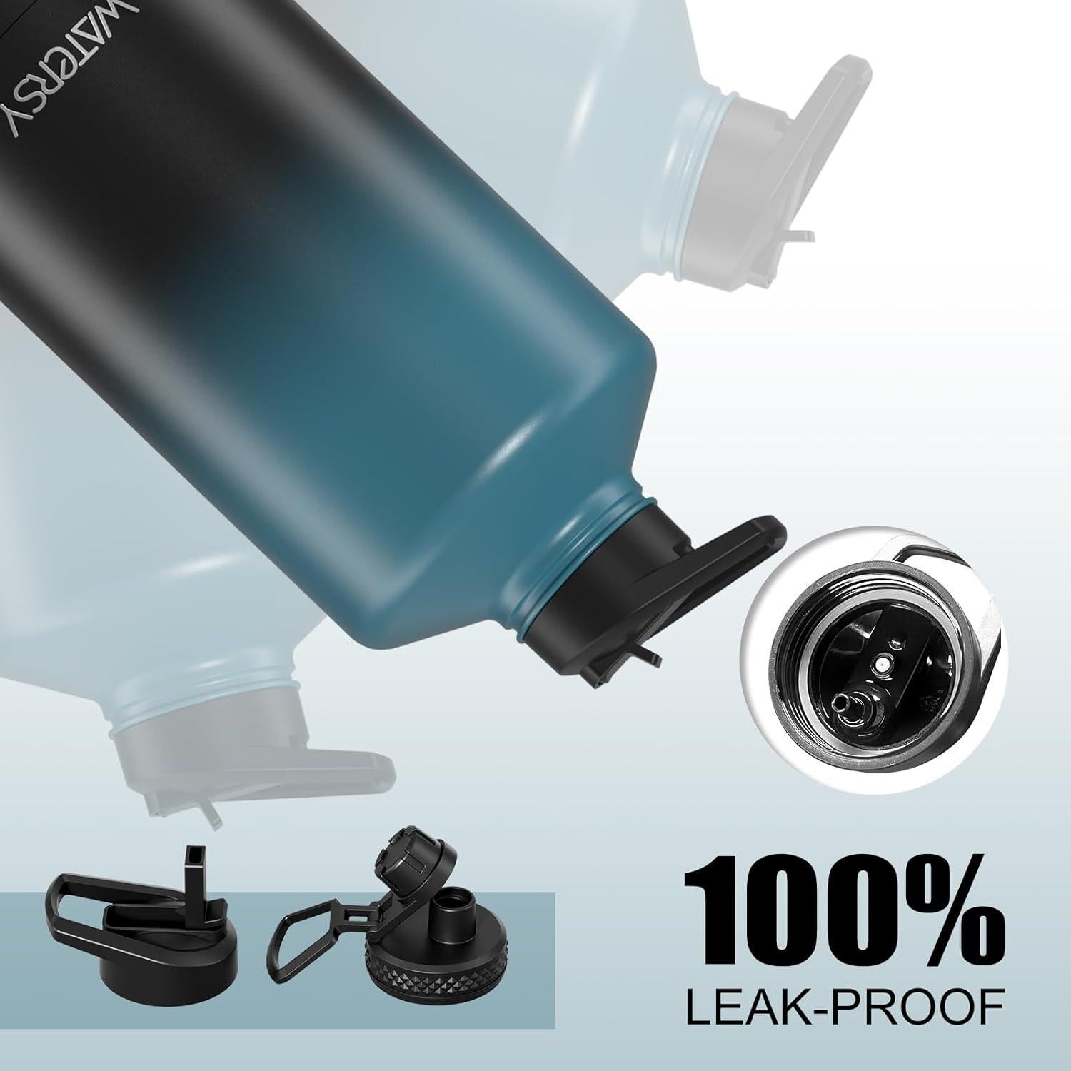 Botella de Agua Aislada WATERSY 128oz Acero Inoxidable Negro Azul