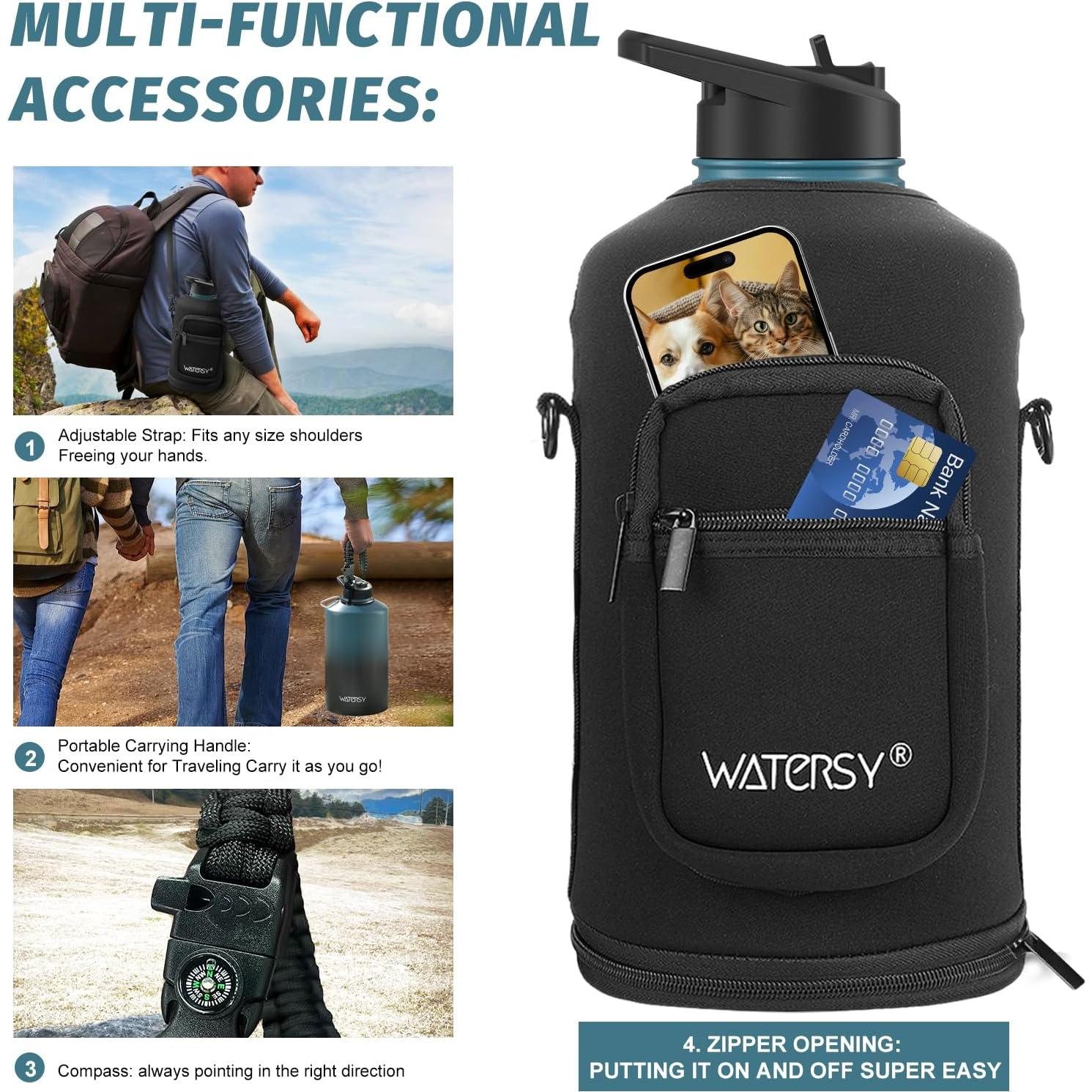 Botella de Agua Aislada WATERSY 128oz Acero Inoxidable Negro Azul