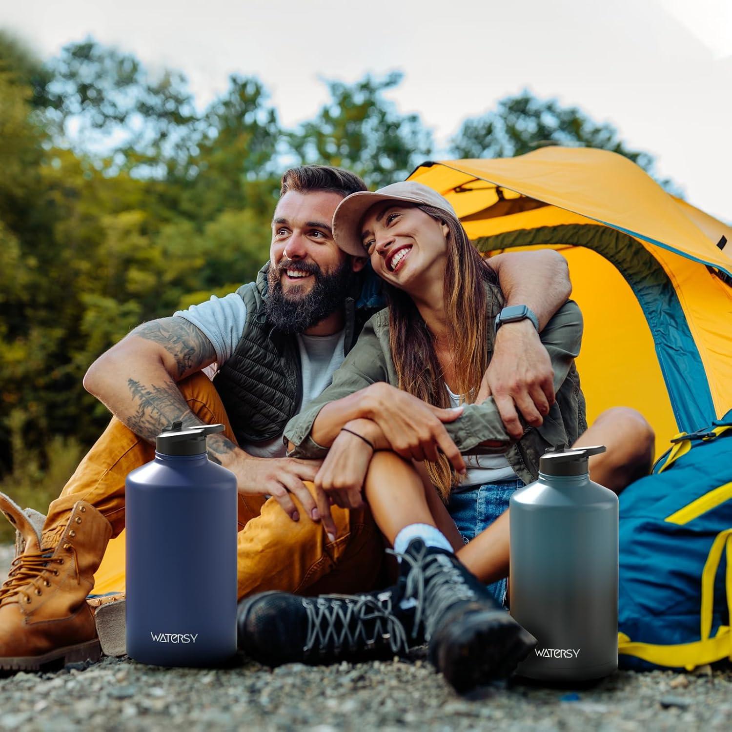 Botella de Agua Aislada WATERSY 128oz Acero Inoxidable Negro Azul