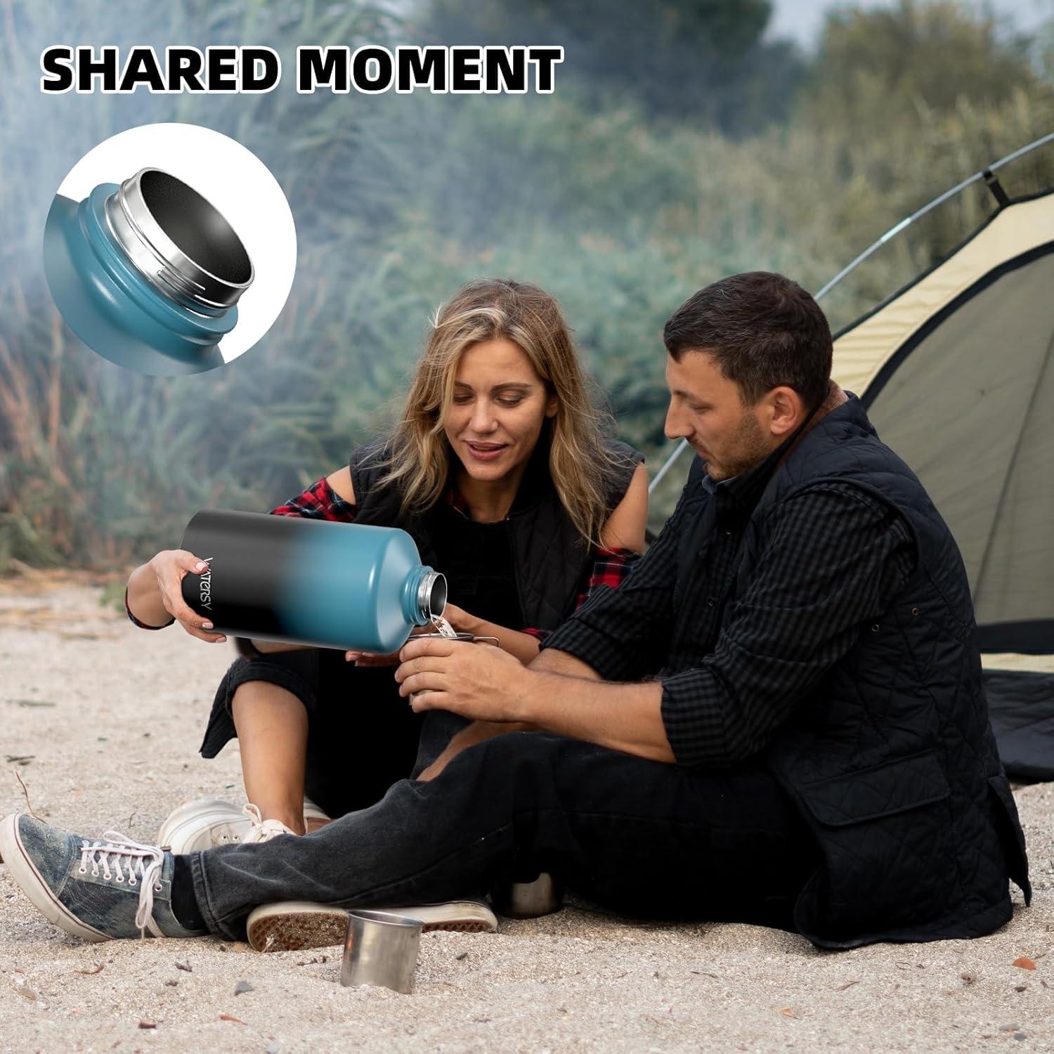 Botella de Agua Aislada WATERSY 128oz Acero Inoxidable Negro Azul