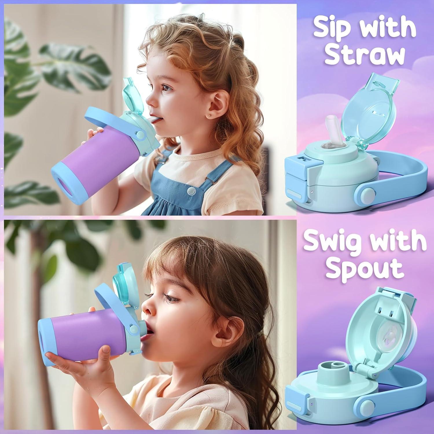 Botella de Agua Aislada Fimibuke 414ml Niños Popote 2-en-1