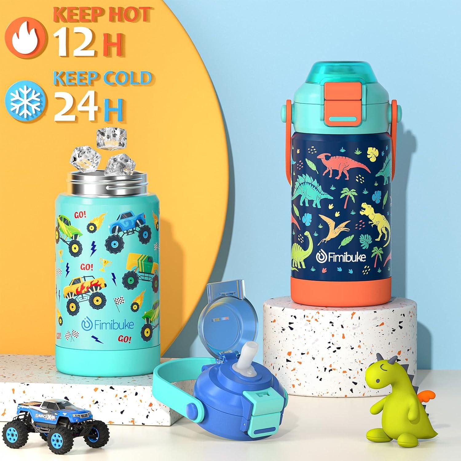 Botella de Agua Aislada Fimibuke 414ml Niños Popote 2-en-1