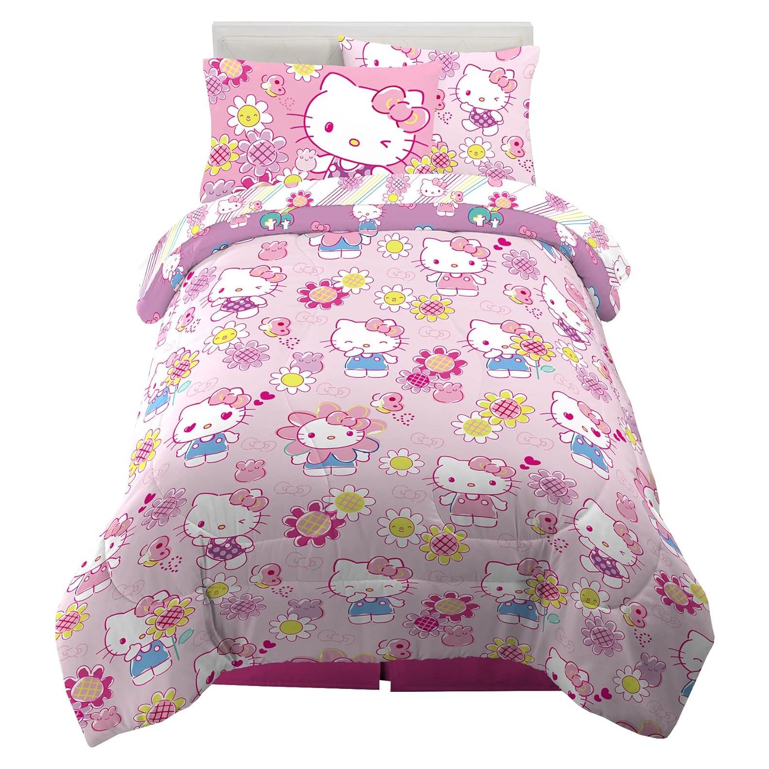 Juego de Ropa de Cama Franco Hello Kitty 5 Piezas Twin