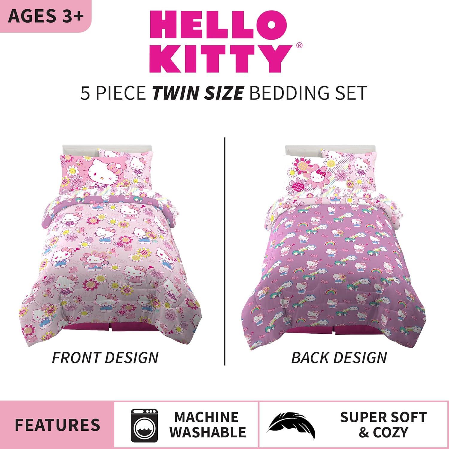 Juego de Ropa de Cama Franco Hello Kitty 5 Piezas Twin