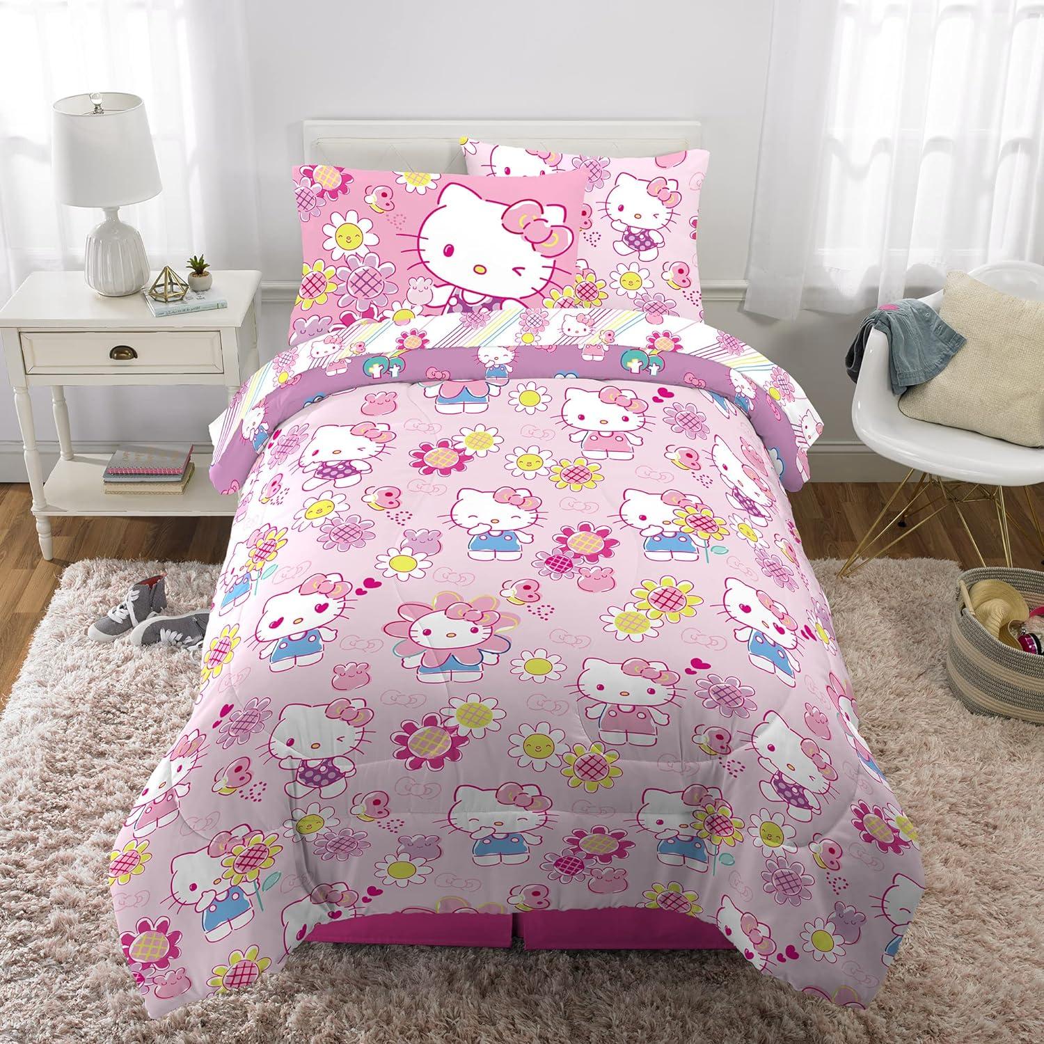 Juego de Ropa de Cama Franco Hello Kitty 5 Piezas Twin