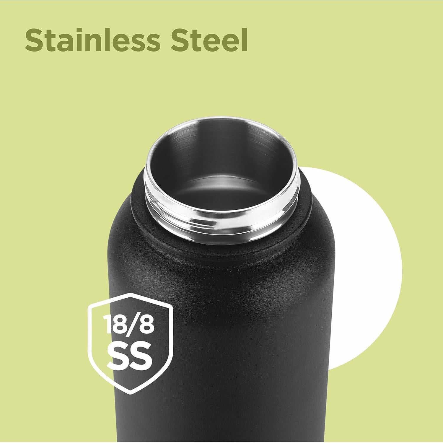 Botella de Agua de Acero Inoxidable Milton 1.18L Negra con 2 Tapas