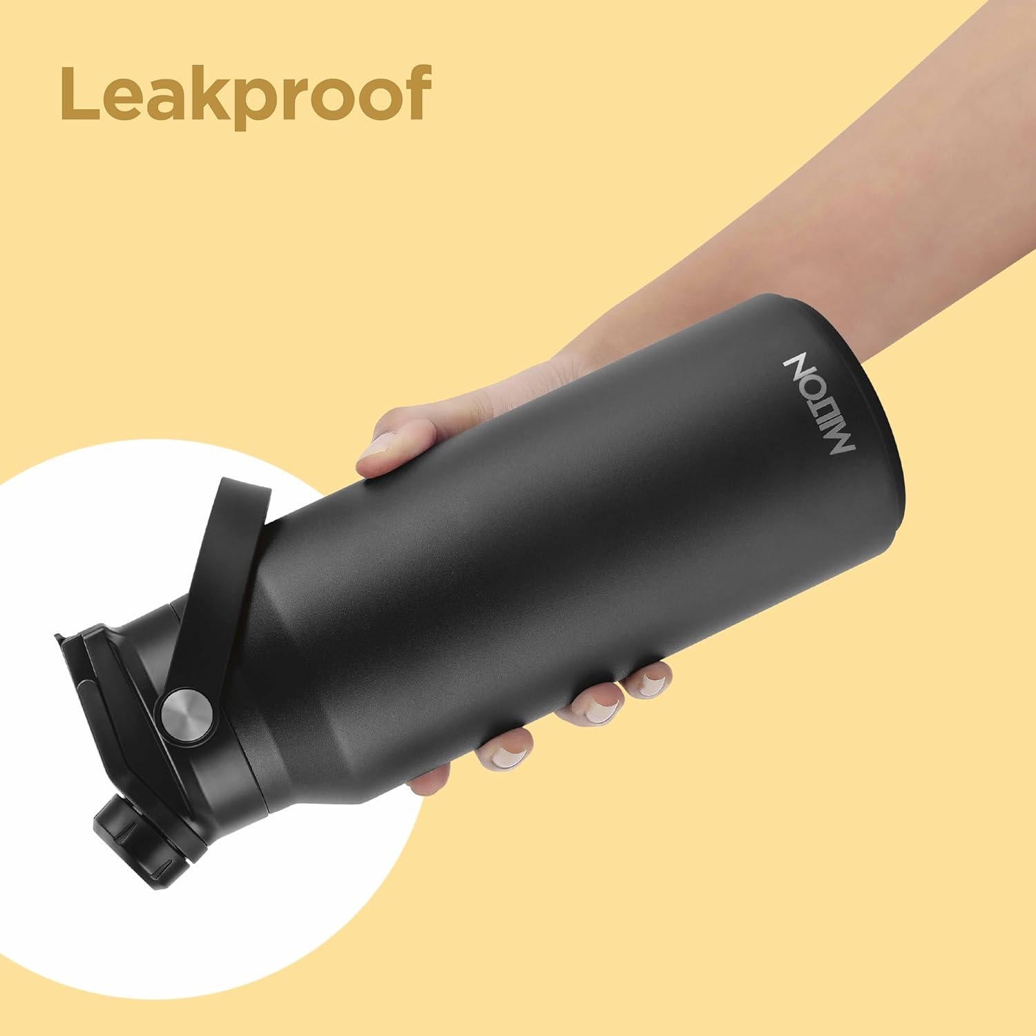 Botella de Agua de Acero Inoxidable Milton 1.18L Negra con 2 Tapas