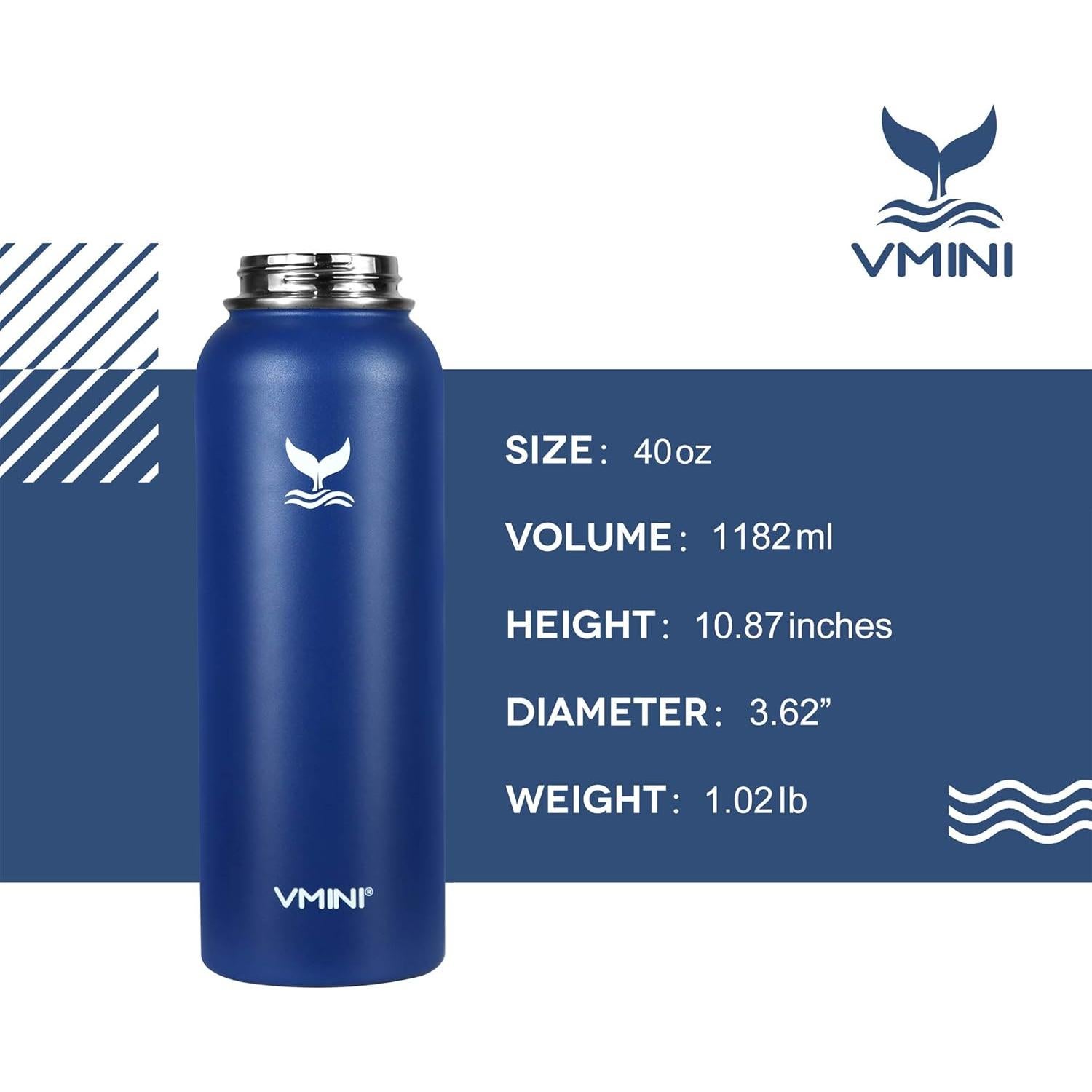 Botella de Agua Vmini 40 oz Acero Inoxidable Aislada Azul