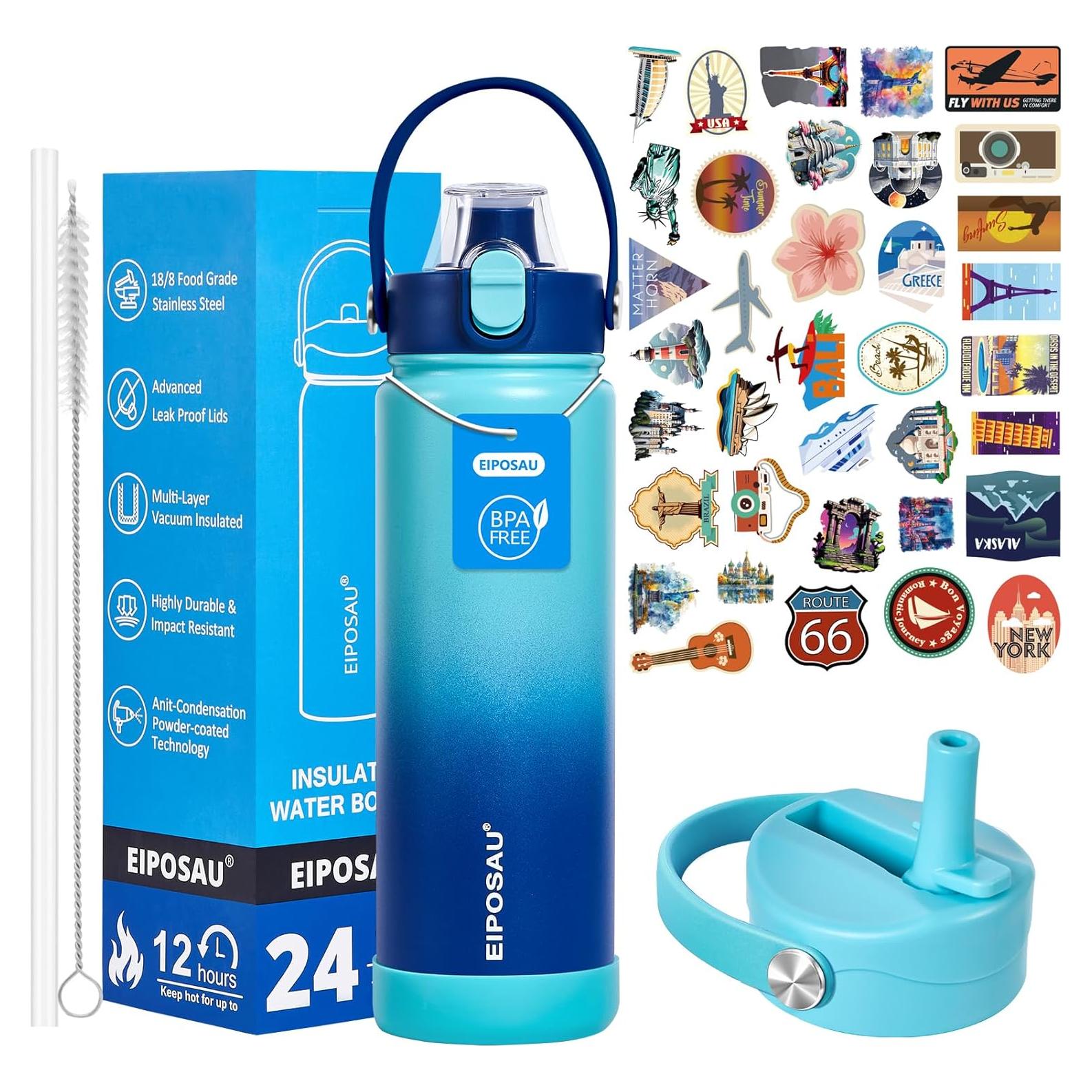 Botella de Agua Aislada EIPOSAU 24 oz Acero Inoxidable Azul Cian