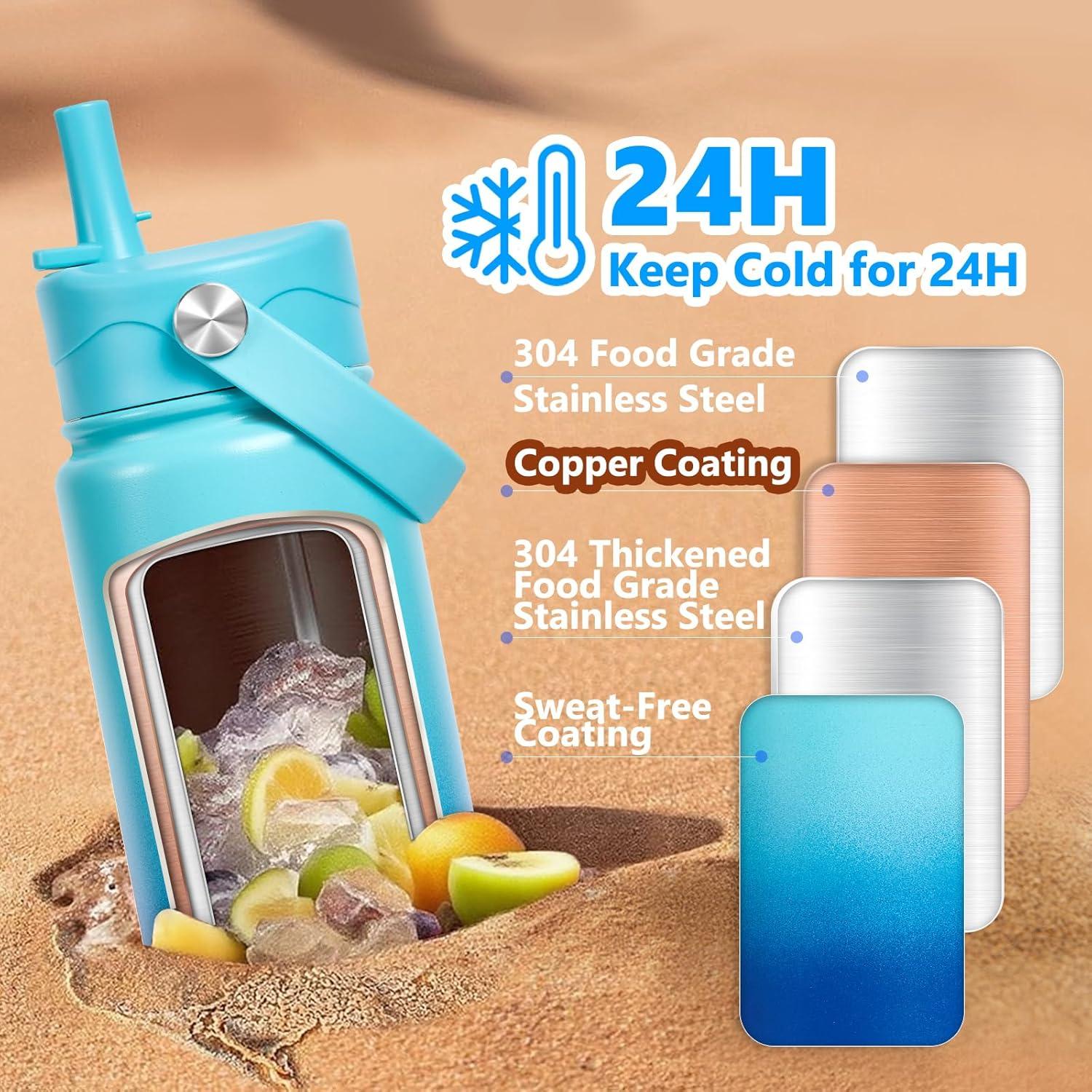 Botella de Agua Aislada EIPOSAU 24 oz Acero Inoxidable Azul Cian