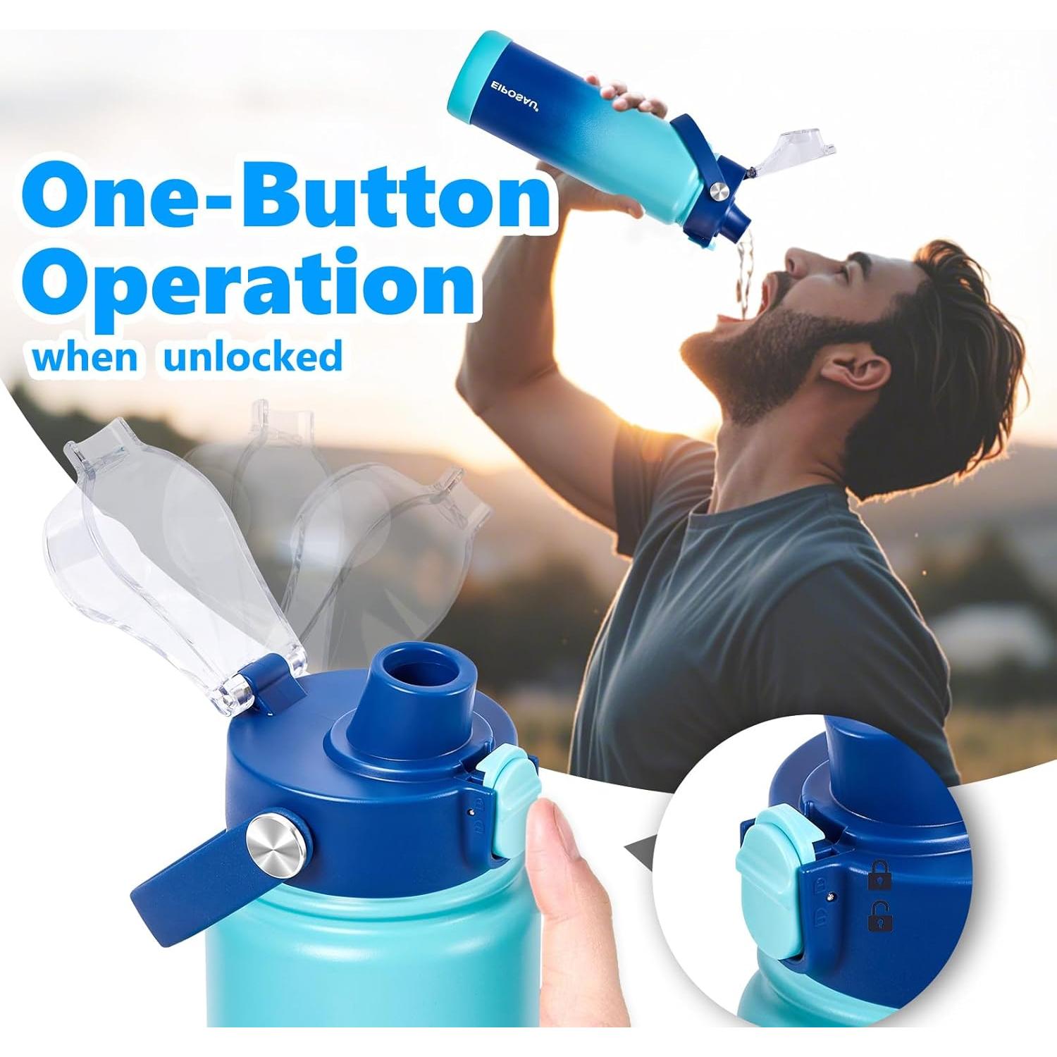 Botella de Agua Aislada EIPOSAU 24 oz Acero Inoxidable Azul Cian