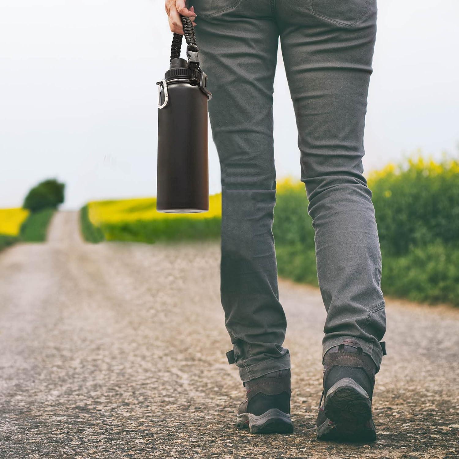 Botella de Agua Aislada Volhoply 1.13L con Mango Paracord Negro