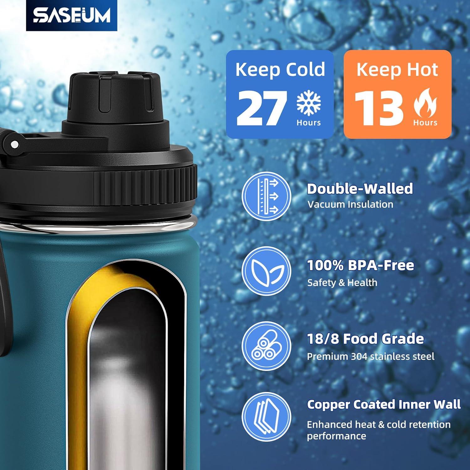 Botella de Agua Deportiva SASEUM 550ml Acero Inoxidable Azul