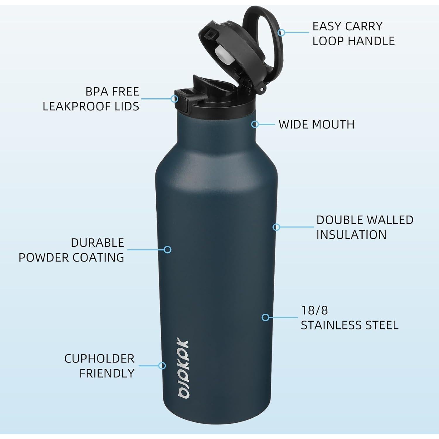 Botella de Agua Aislada BJPKPK 0.5L Acero Inoxidable Azul Marino