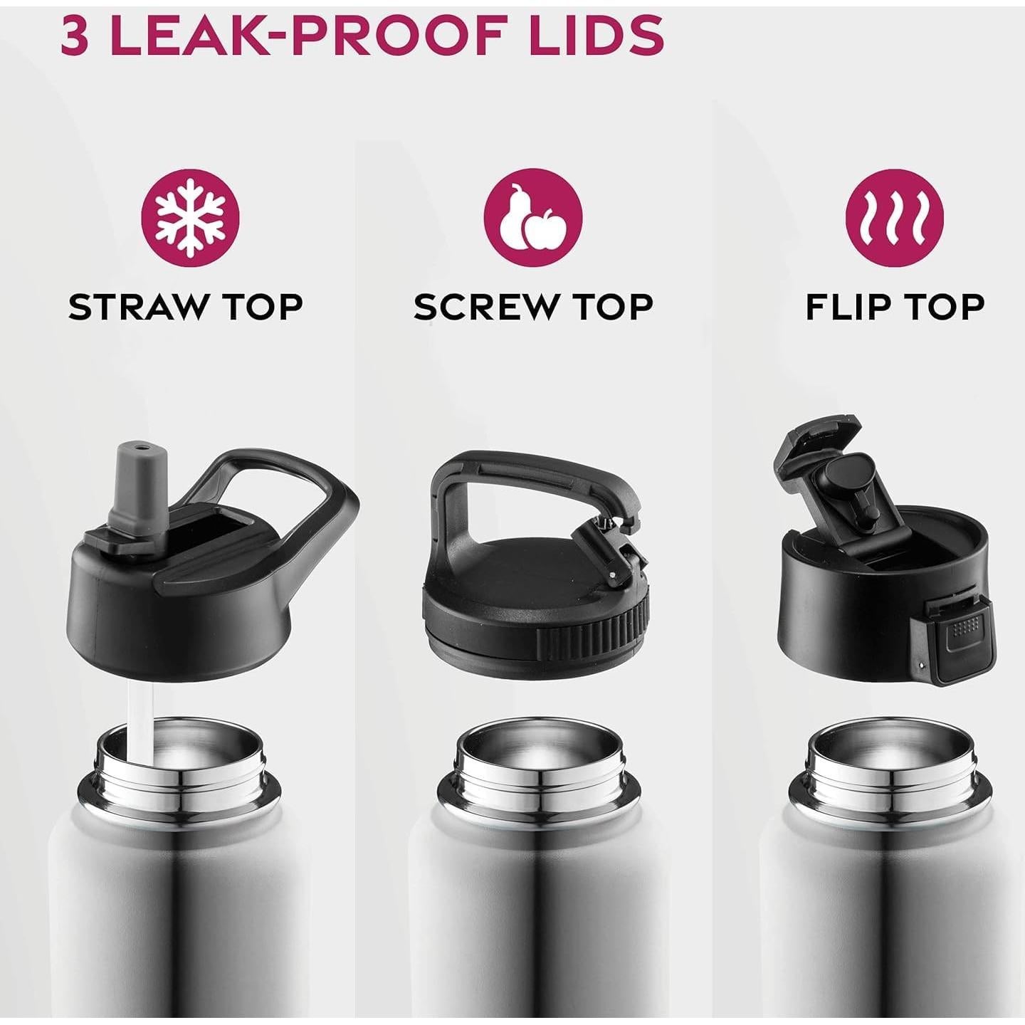 Botella de Agua Aislada BREFR 25 Oz Acero Inoxidable Plateado