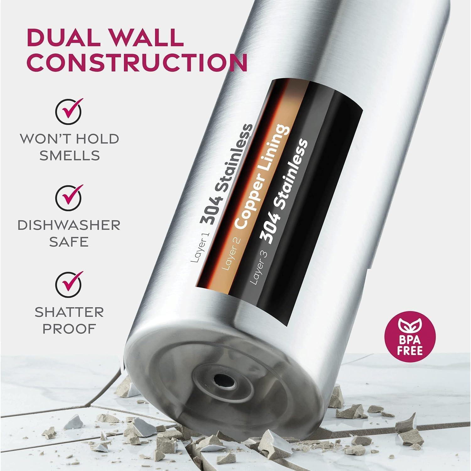 Botella de Agua Aislada BREFR 25 Oz Acero Inoxidable Plateado