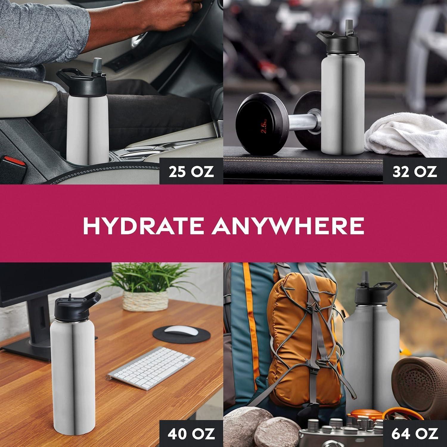 Botella de Agua Aislada BREFR 25 Oz Acero Inoxidable Plateado