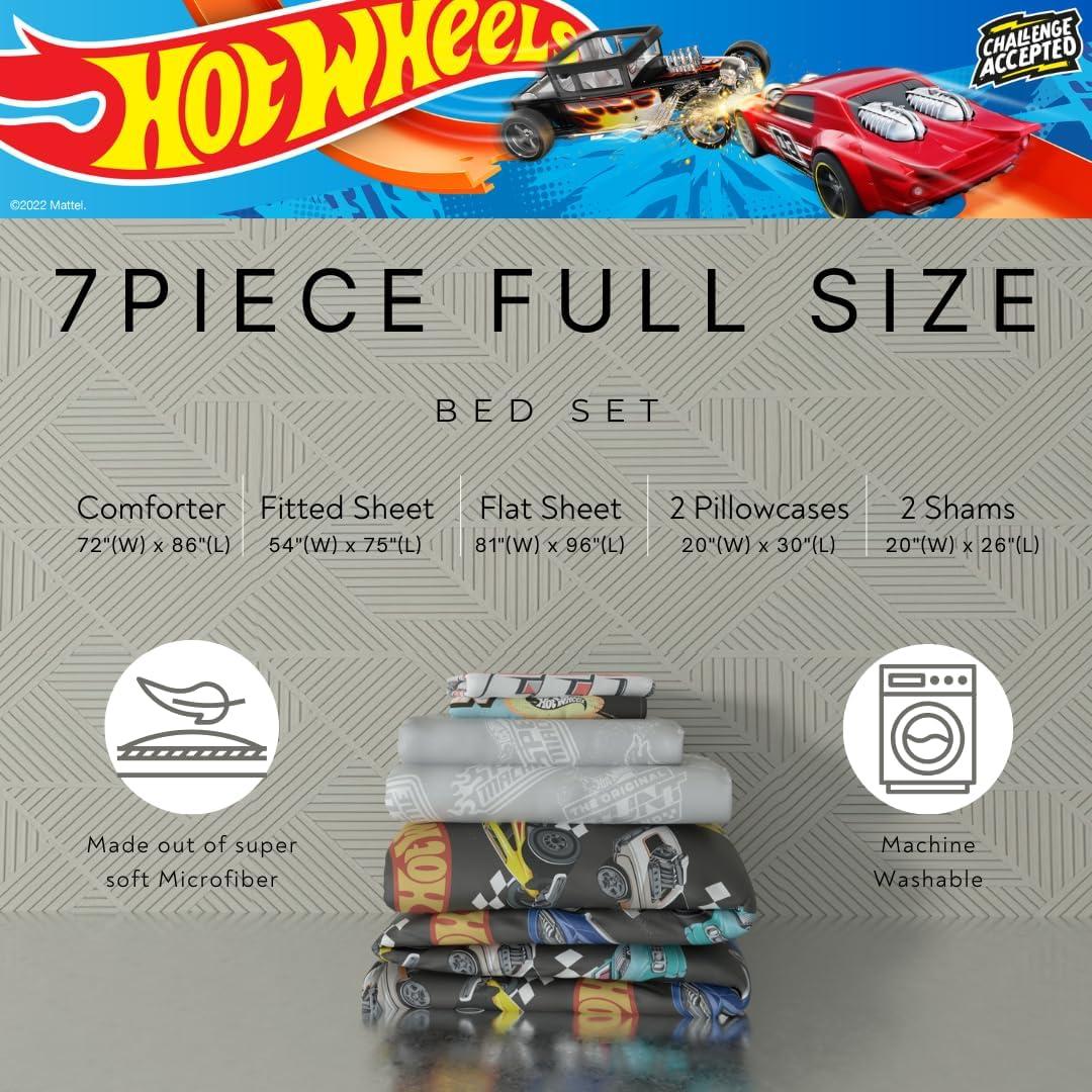 Juego de Ropa de Cama Franco Hot Wheels 7 Piezas Completo