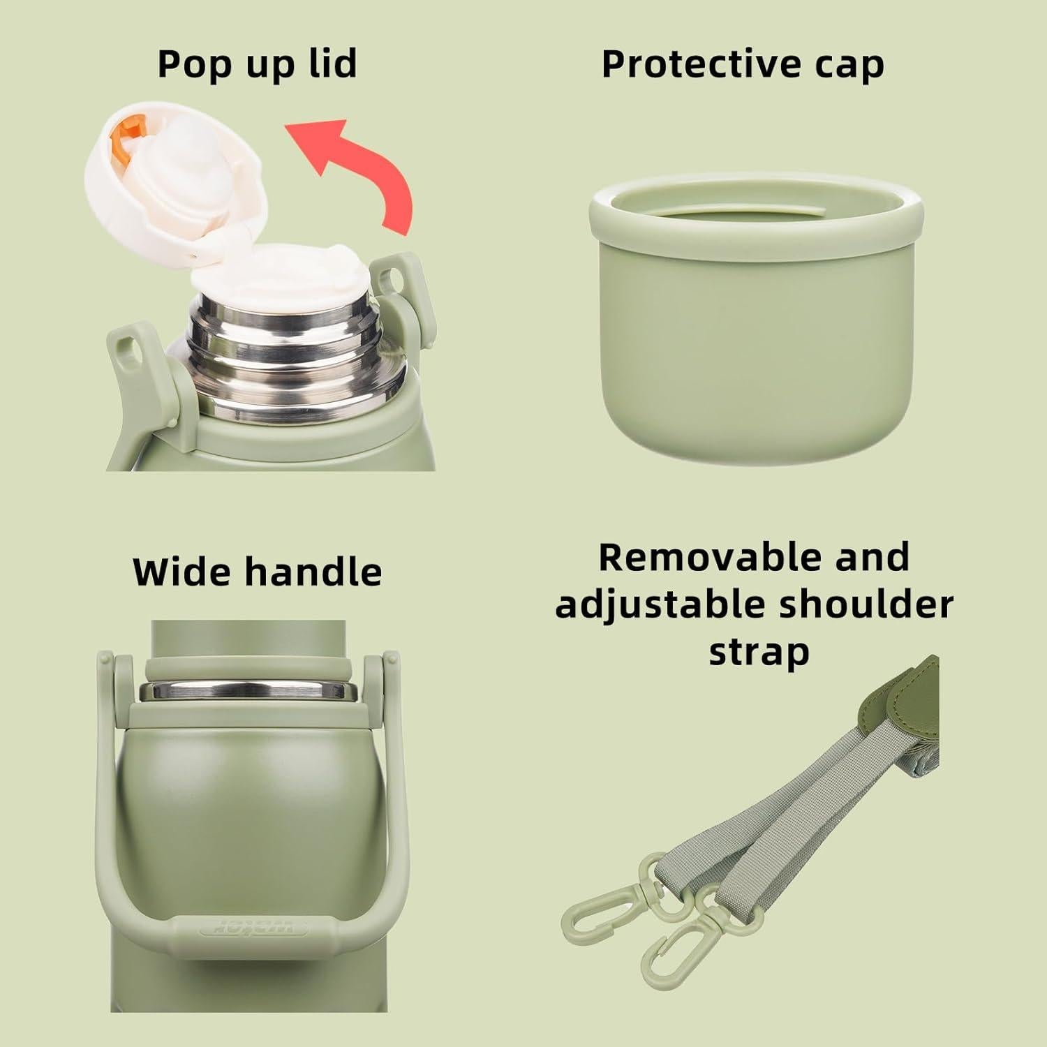 Botella de Agua Térmica BJPKPK 40oz Acero Inoxidable Verde Militar