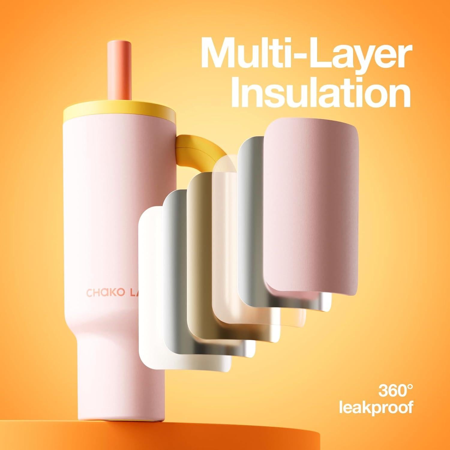 Vaso Térmico Acero Inoxidable CHAKO LAB 1050 ml Rosa Amarillo