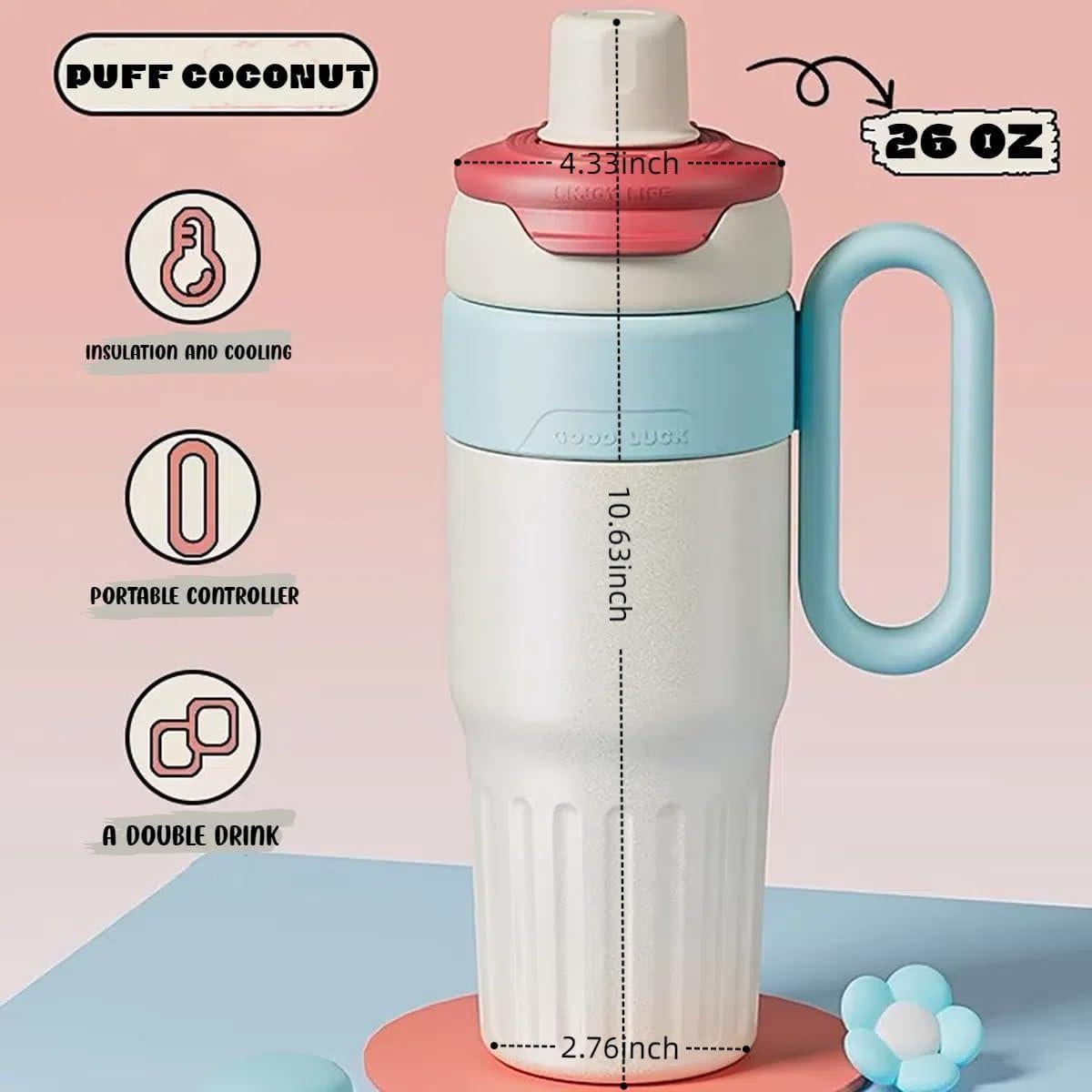 Botella de Agua Aislada 26 oz LLFH Puff Coconut - Acero Inoxidable