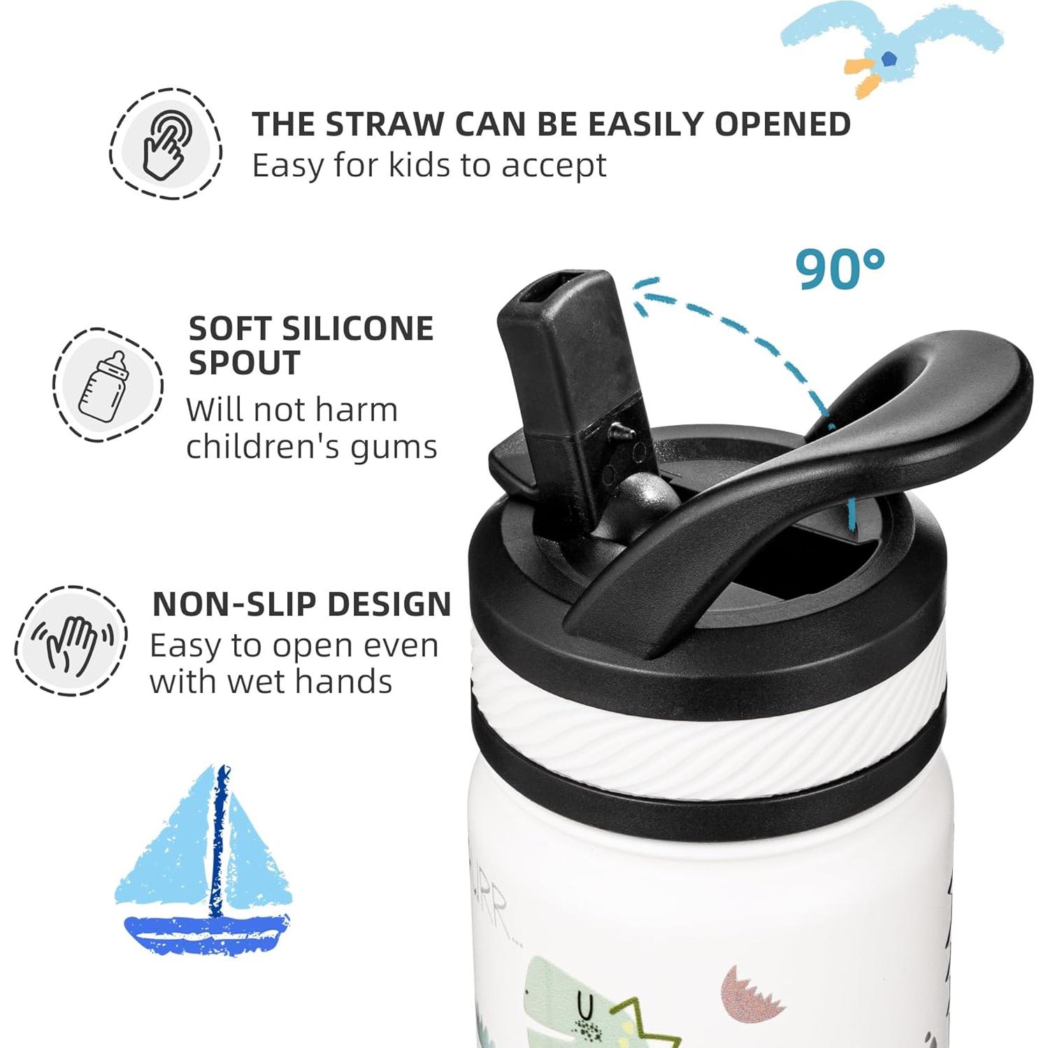 Botella de Agua Aislada Fanhaw 414 ml con Popote Dinosaurio