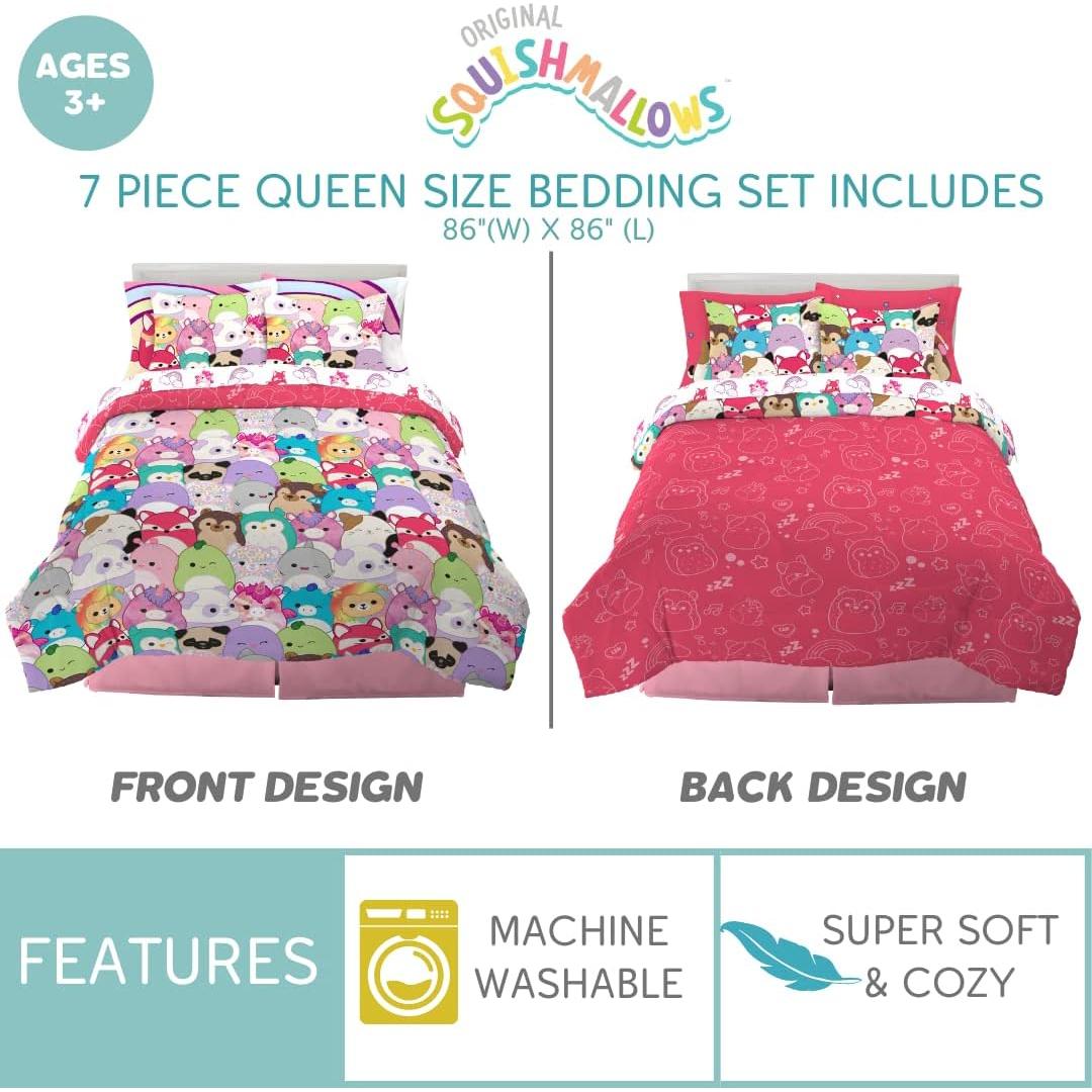 Conjunto de Ropa de Cama Franco Squishmallows 7 Piezas Queen