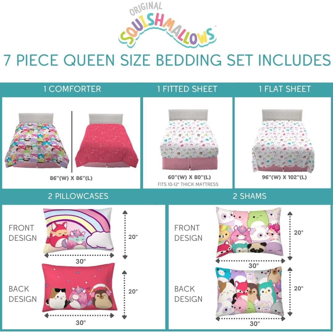 Conjunto de Ropa de Cama Franco Squishmallows 7 Piezas Queen