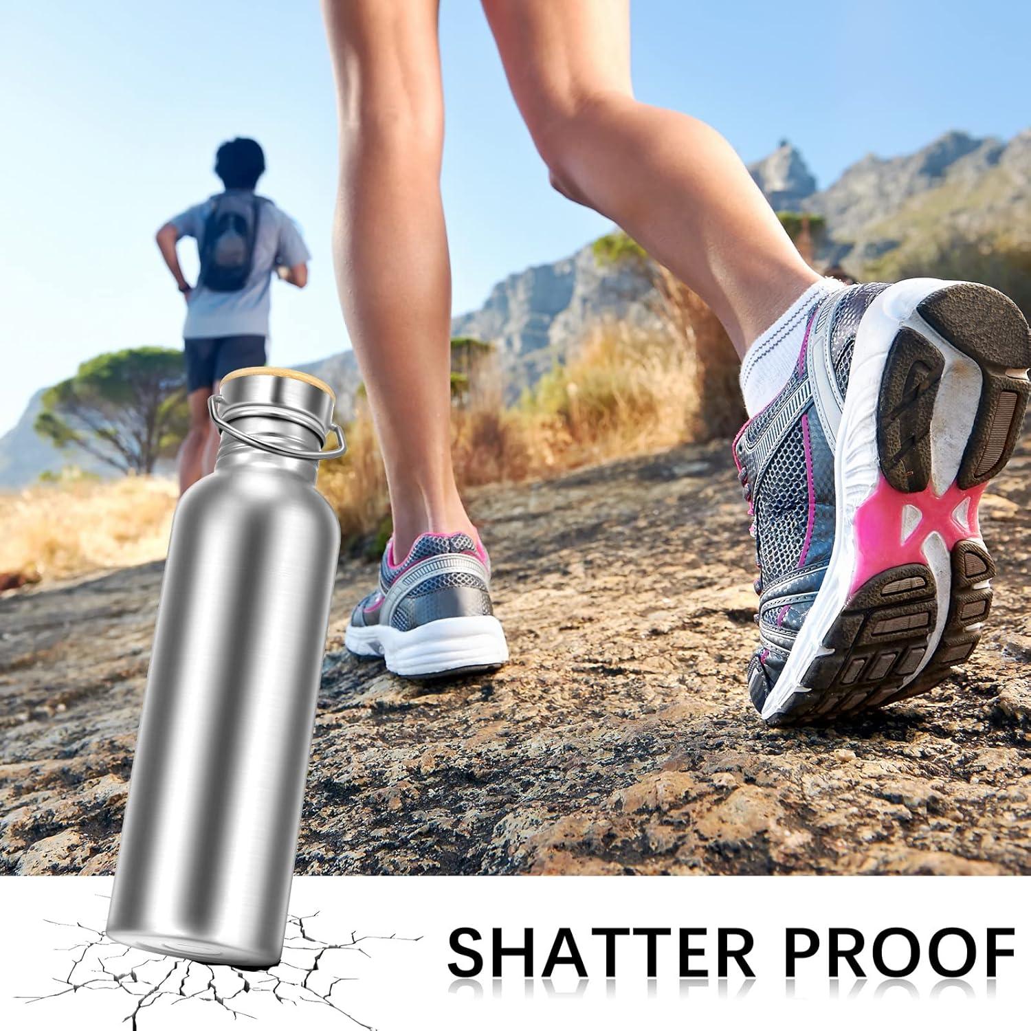 4 Botellas de Agua Acero Inoxidable CHENGU 1000 ml con Tapa de Bambú