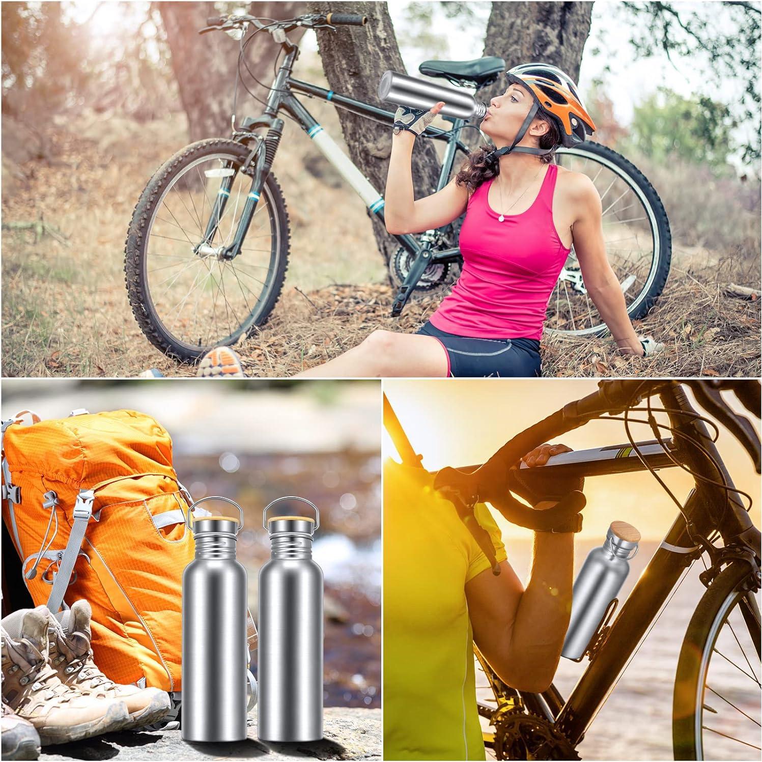 4 Botellas de Agua Acero Inoxidable CHENGU 1000 ml con Tapa de Bambú