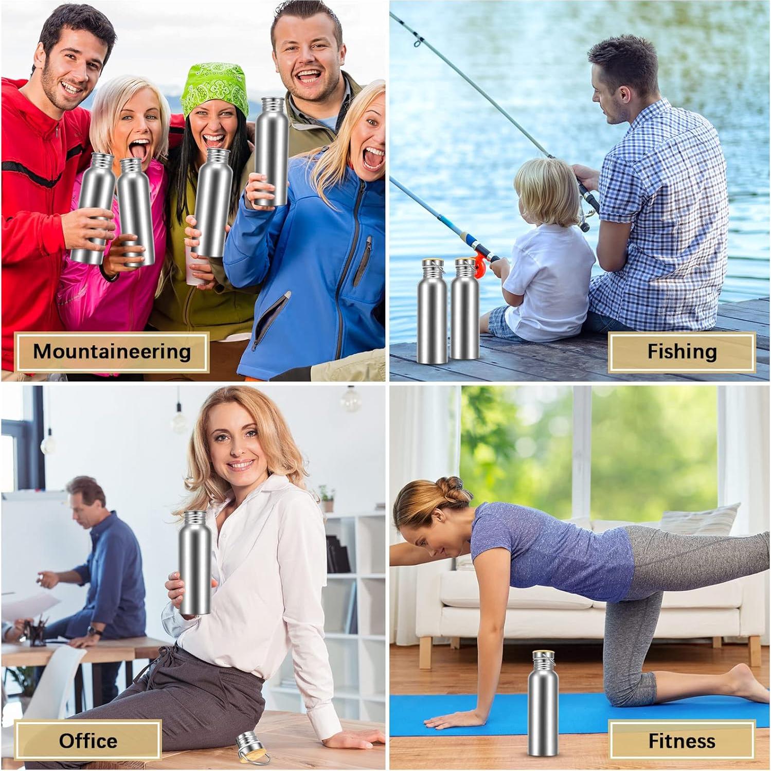 4 Botellas de Agua Acero Inoxidable CHENGU 1000 ml con Tapa de Bambú