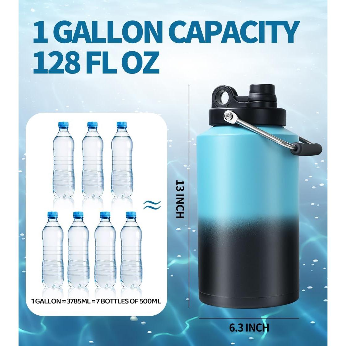 Botella de Agua Aislada GAGANIU 1 Galón Acero Inoxidable Azul