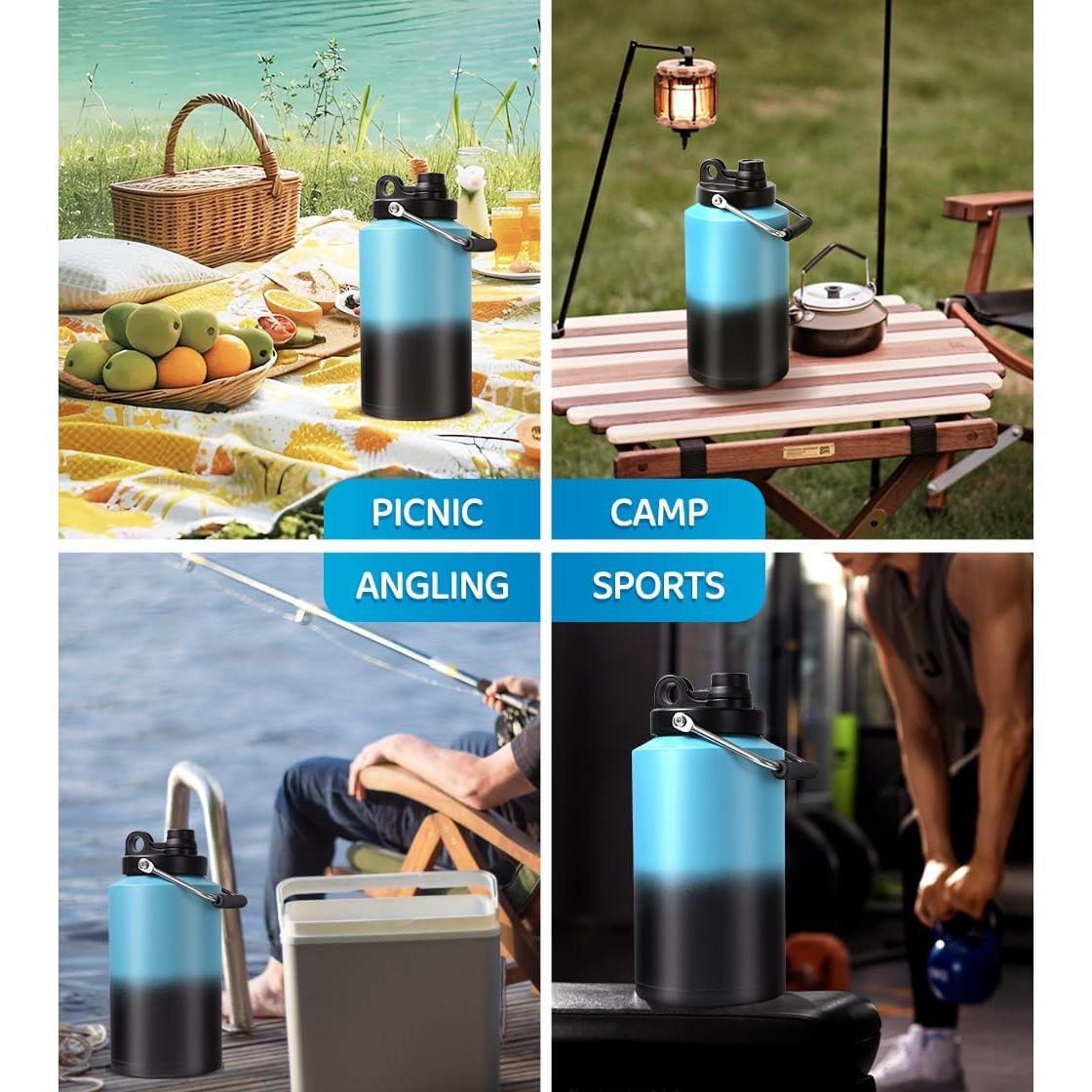 Botella de Agua Aislada GAGANIU 1 Galón Acero Inoxidable Azul