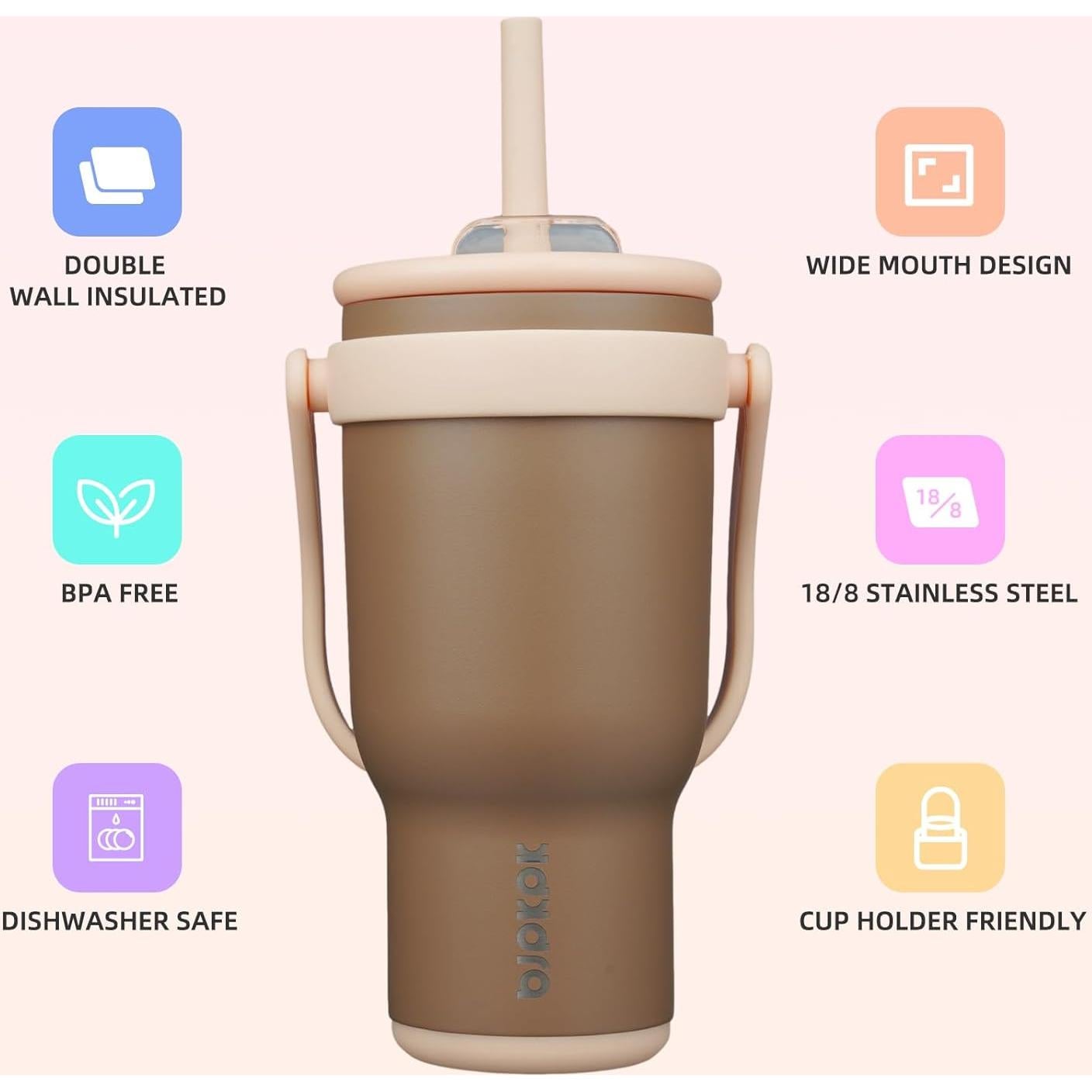 Vaso de Viaje Aislado BJPKPK 30 Oz Acero Inoxidable con Asa