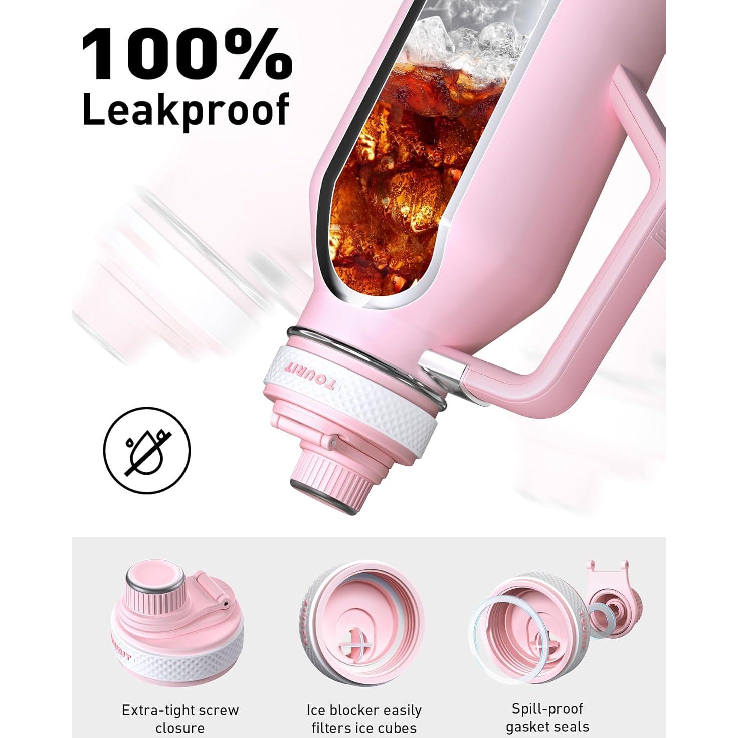 Botella de Agua Aislada TOURIT 64oz Acero Inoxidable Y-Rosa