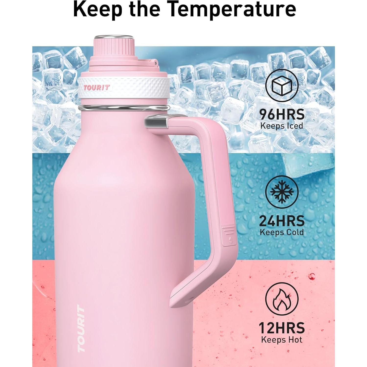 Botella de Agua Aislada TOURIT 64oz Acero Inoxidable Y-Rosa