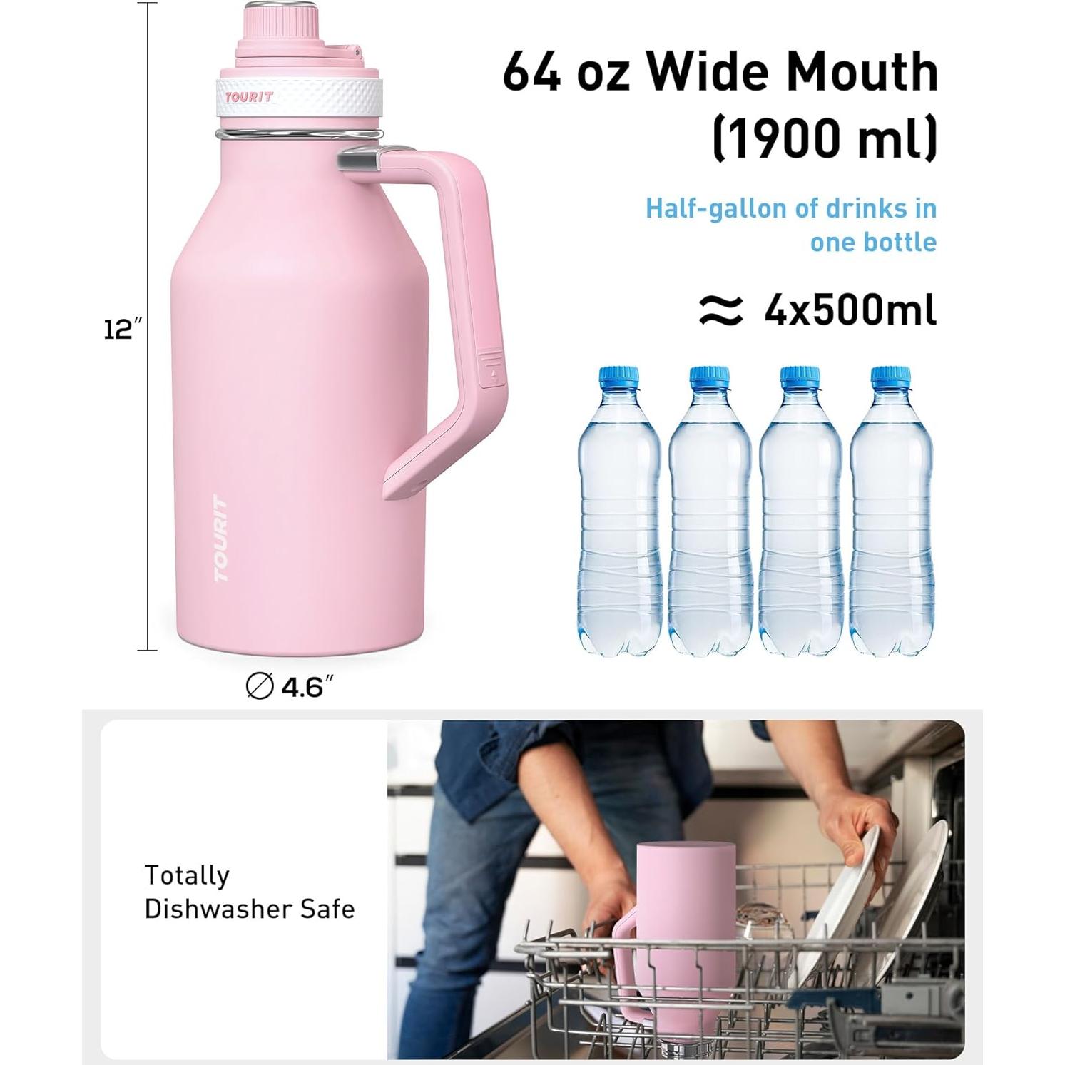 Botella de Agua Aislada TOURIT 64oz Acero Inoxidable Y-Rosa