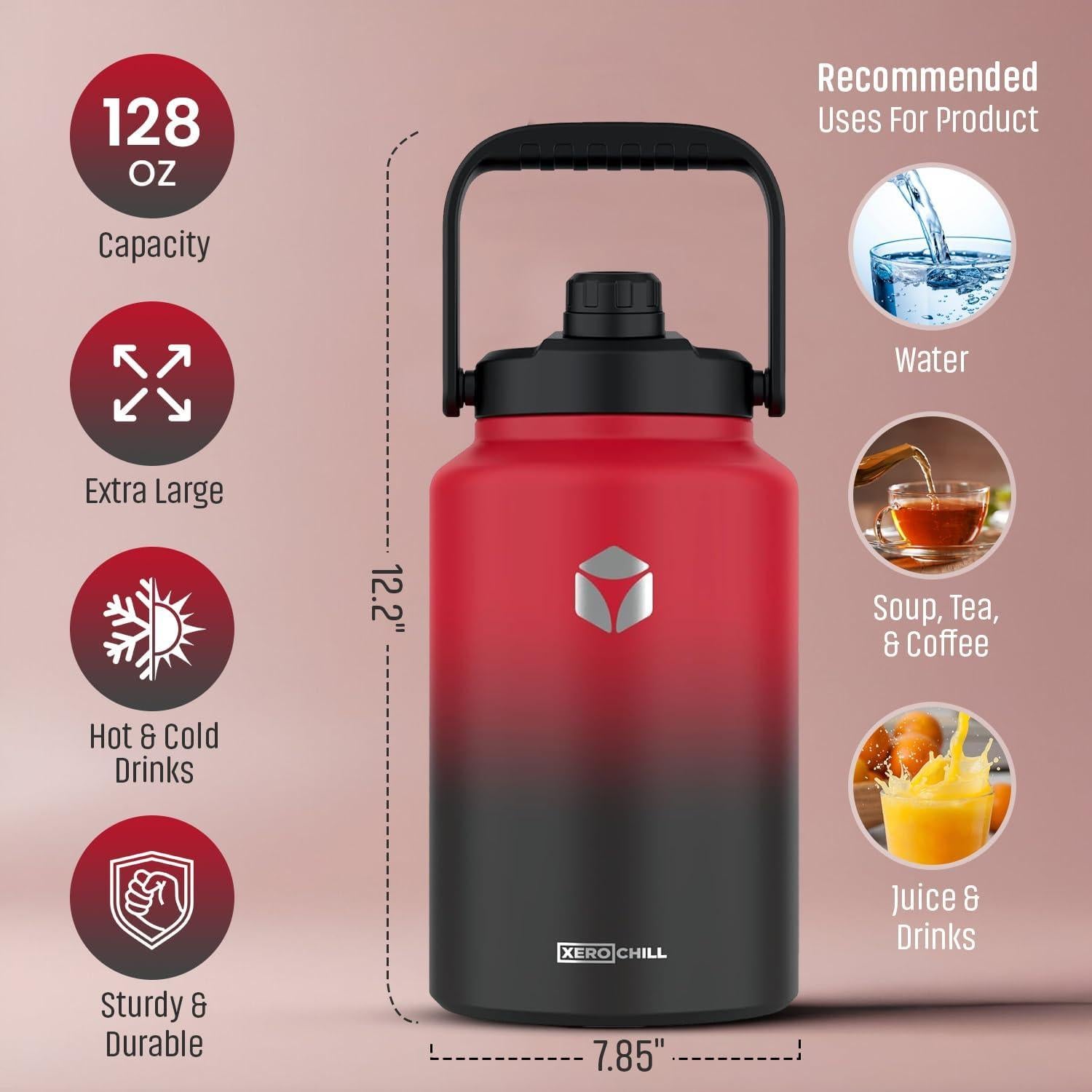 Botella de Agua Aislada Xero Chill 128 oz Acero Inoxidable